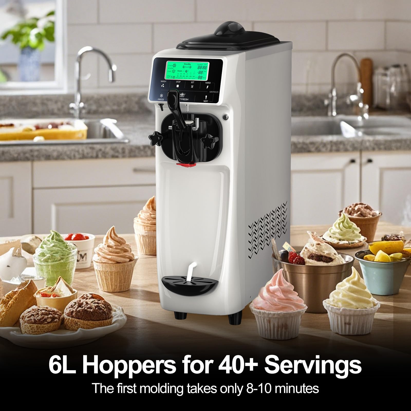 5 Inch Screen Soft Serve Ice Cream Maker Machine for Home - 4.2 Gals/H Single Flavor with Pre-Cooling & 1.6 Gals Tank - Perfect for Birthday Parties, Ice Cream Shops & Summer Treats