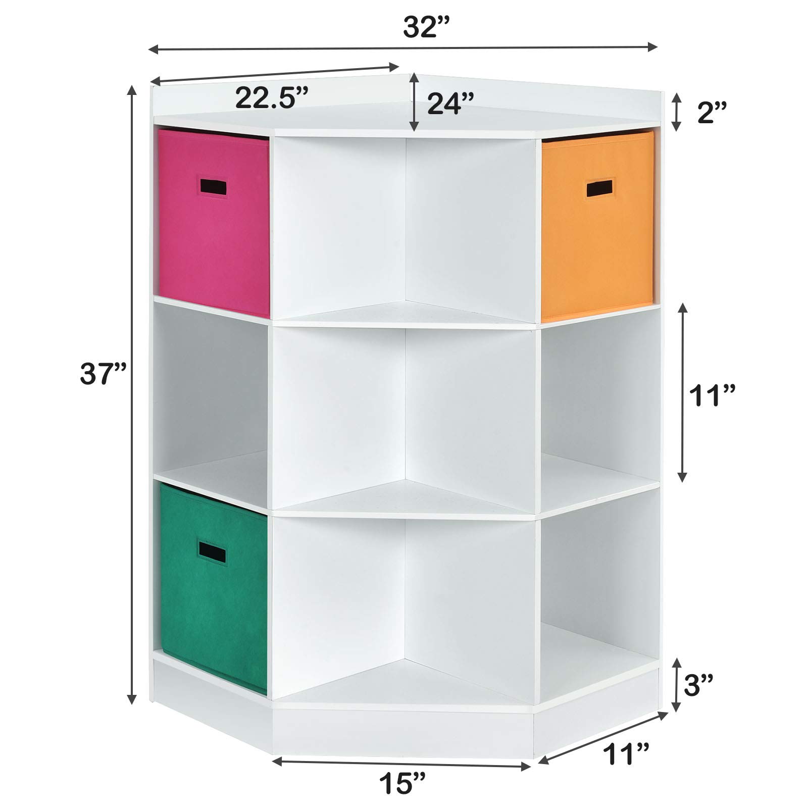 HONEY JOY 9-Cubby Wooden Kids Toy Storage Organizer with Display Shelf & 3 Removable Baskets - Corner Toy Bin Cabinet for Playroom, Nursery, Daycare & Kids Bedroom Organization (White) - Perfect for Small Spaces & Montessori Play Areas