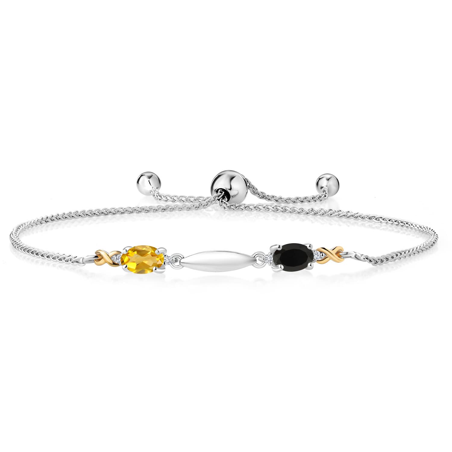 0.89Ct Citrine & Onyx Diamond Bracelet in 925 Silver & 10K Gold - Women's Jewelry Gift