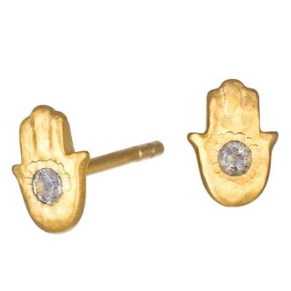 Golden Hamsa Stud Earrings with Labradorite Gemstone - Spiritual Protection Jewelry for Women, Perfect for Everyday Wear & Gift Giving