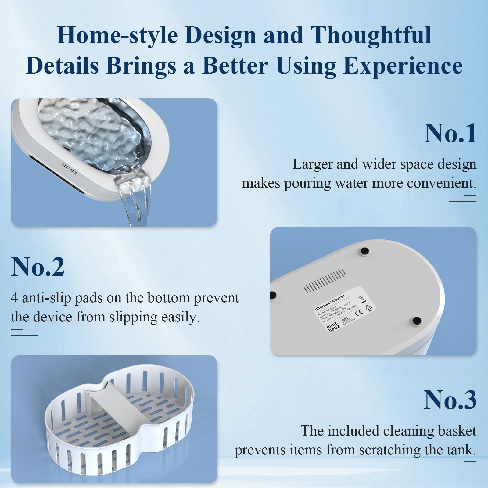 Minthouz Ultrasonic Jewelry Cleaner - 500ml Capacity, 48kHz High-Frequency with 5 Cleaning Modes for Rings, Watches, Glasses & Retainers - Professional Silver Jewelry Cleaning Machine for Home & Commercial Use - Perfect for Jewelry Stores, Dental Offices & Personal Care