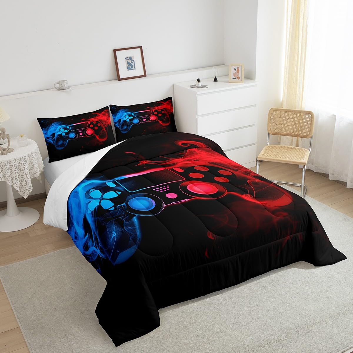 Erosebridal Twin Comforter Set for Boys - Gaming Bedding Set with Red & Blue Design - Kids & Toddler Bedroom Decor - Perfect for Gamer Room, Teen Bedroom, and Sleepovers (60x86 Inches)