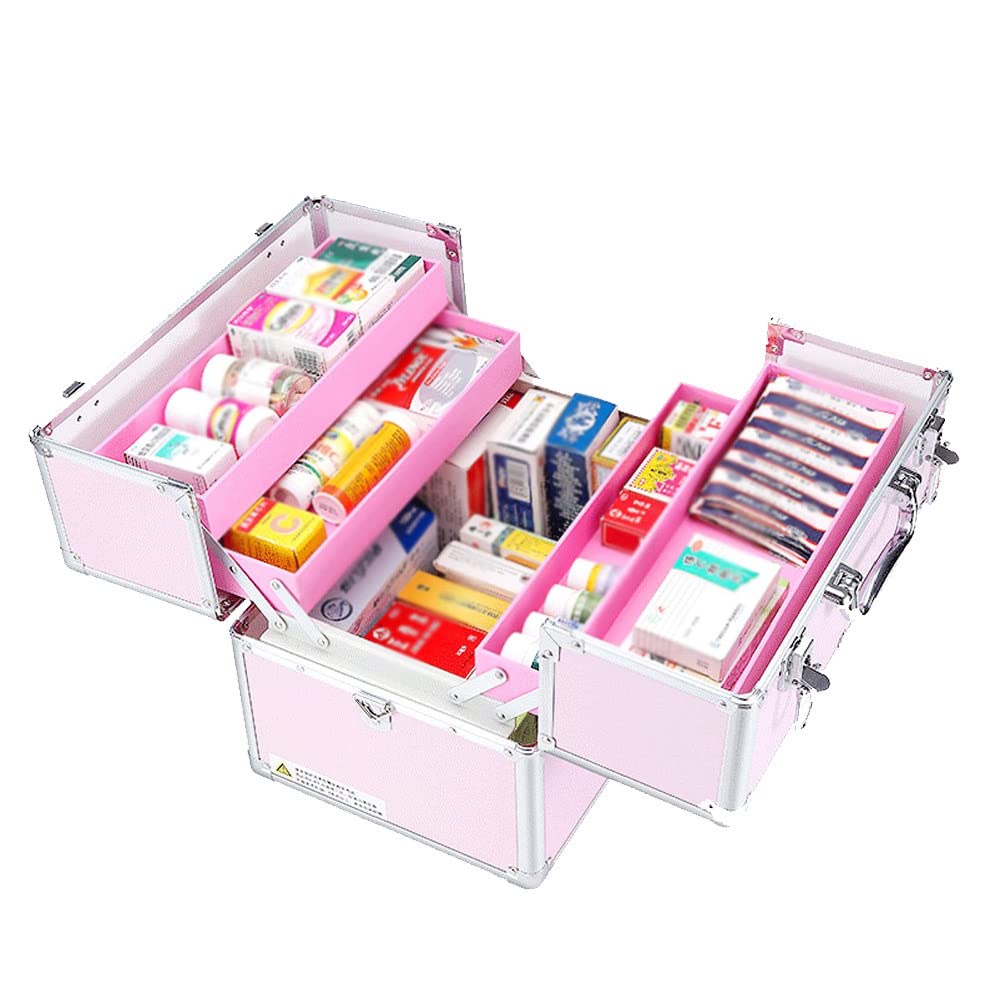 Secure First Aid Box with Lock - Portable Medicine Organizer for Emergency Drug Storage | First Aid Kit, Medication Box, Pink | Ideal for Home, Travel & Workplace Safety