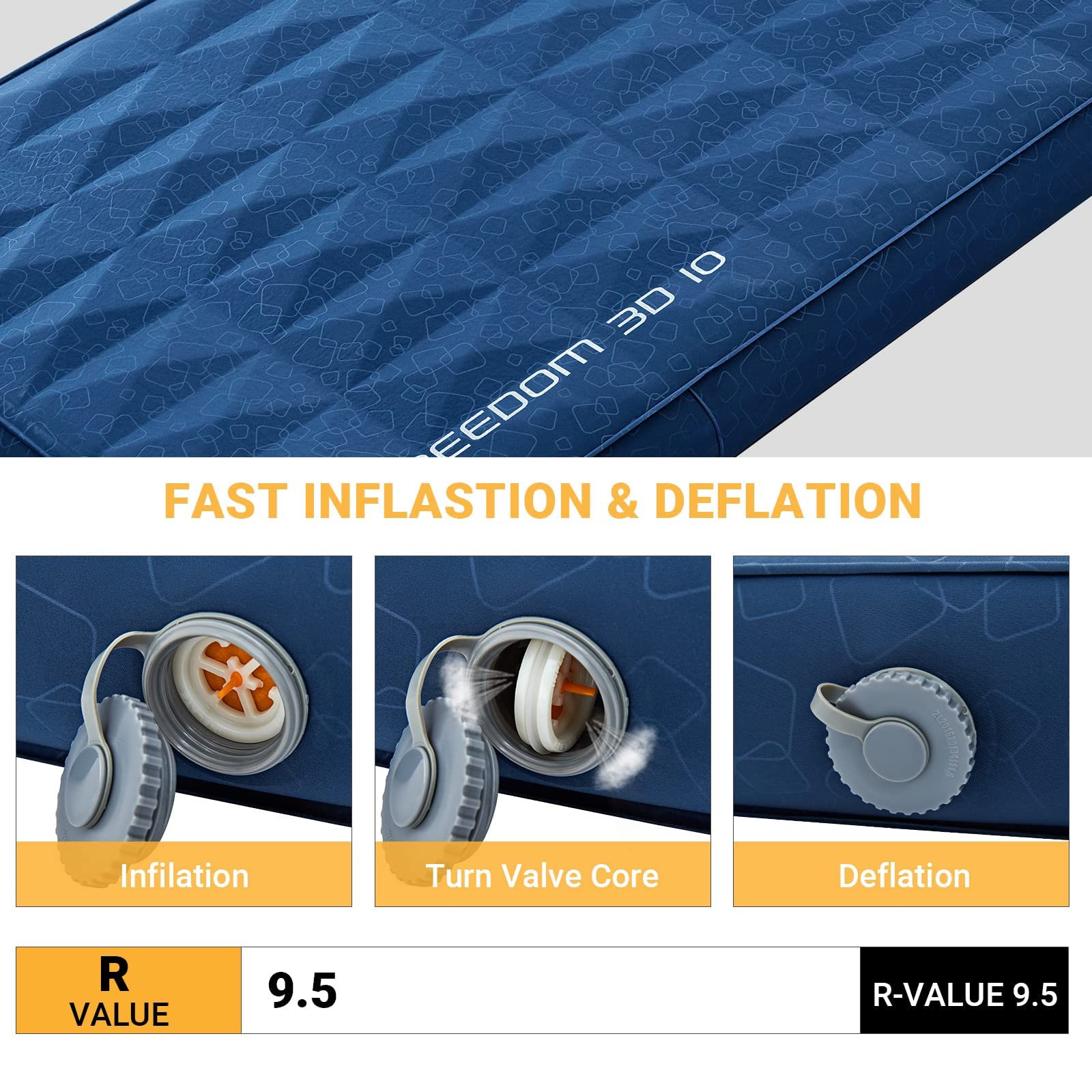 KingCamp Self-Inflating Camping Sleeping Pad with Built-in Pillow - Ultralight, Durable Air Mattress for Backpacking, Hiking & Outdoor Adventures (4 Sizes: Single/Double) - Perfect for Tents, RVs & Car Camping
