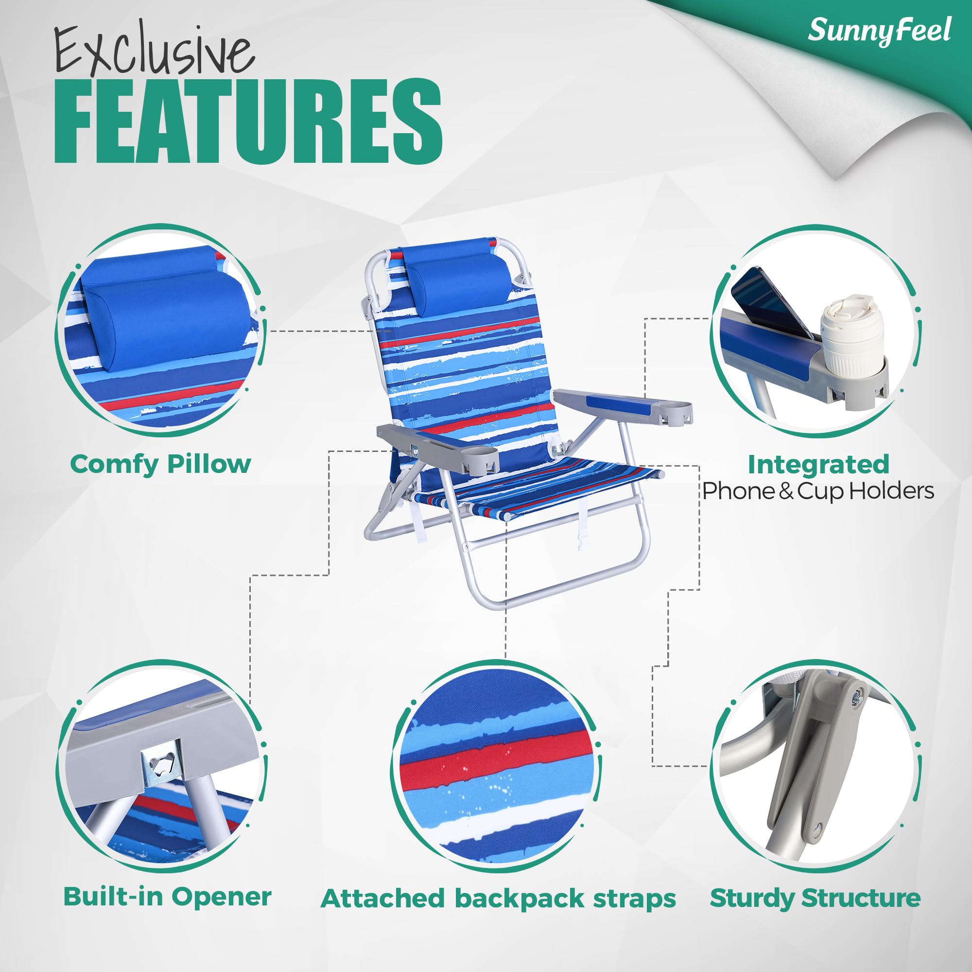 Extra Wide Low Beach Chair 2 Pack - Heavy Duty 500lbs Capacity, 5-Position Reclining Folding Camping Chairs with Cup Holder & Carry Strap - Portable Backpack Design for Adults, Perfect for Beach, Backyard, Poolside, Picnics & Outdoor Relaxation