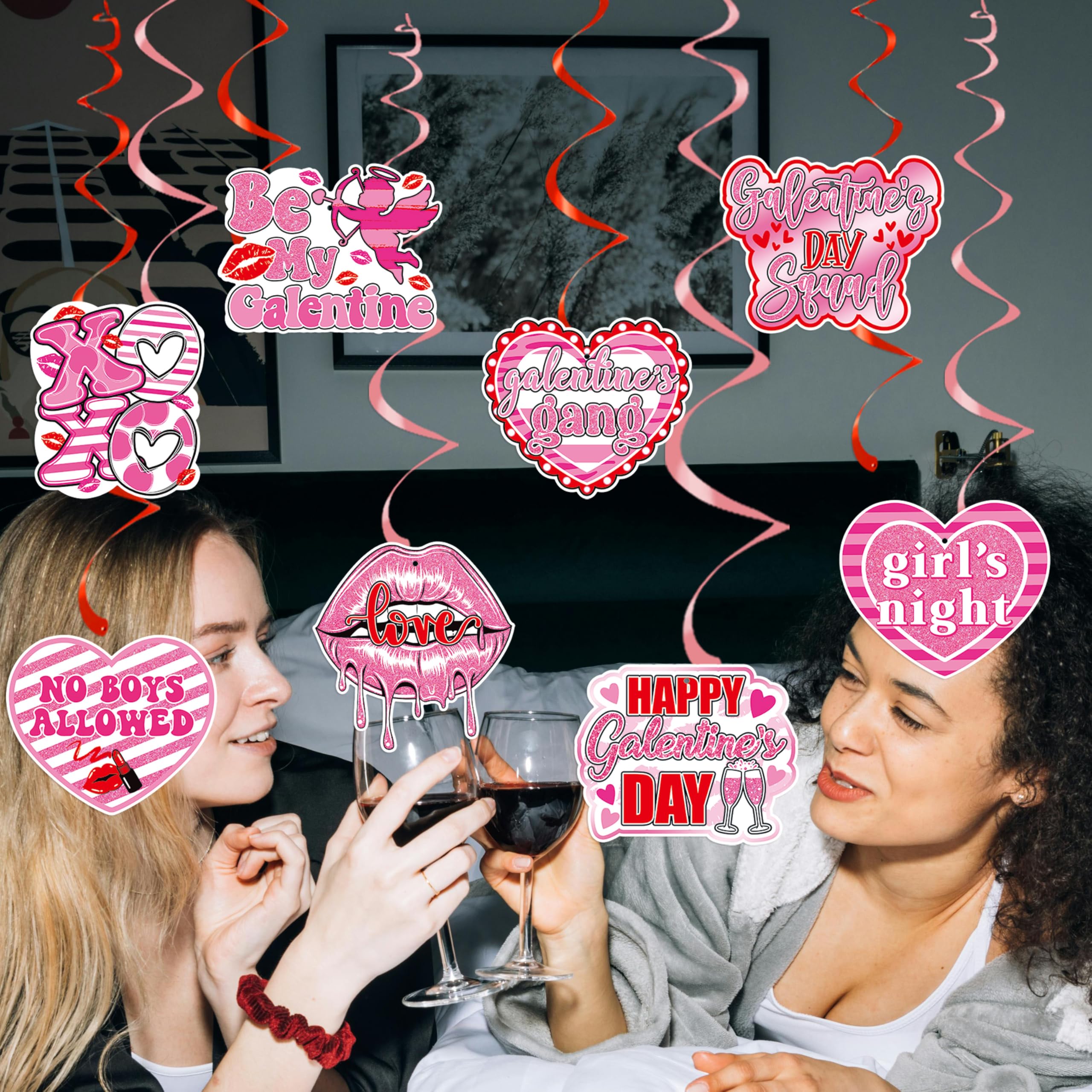 Happy Galentine’s Day Banner - Pre-assembled Hanging Swirls for Ladies Celebrating Ladies | Valentine’s & Galentine’s Day Party Decorations | Perfect for Girls Night, Gal Pals Gatherings & Female Friendship Celebrations