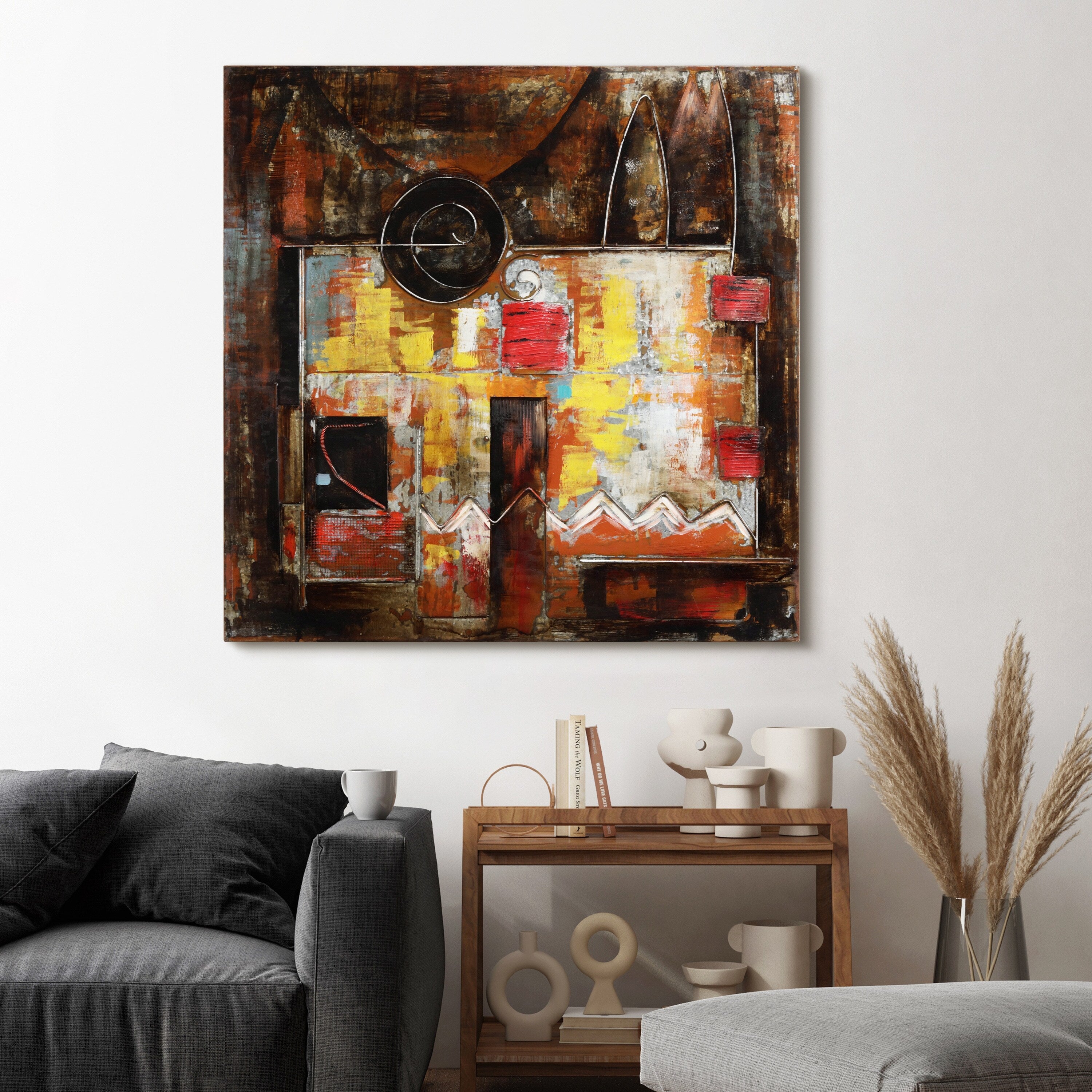Abstract Mixed Media Iron Hand-Painted Dimensional Wall Art Decor - Modern Home & Office Wall Decor for Living Room, Bedroom, Dining Area