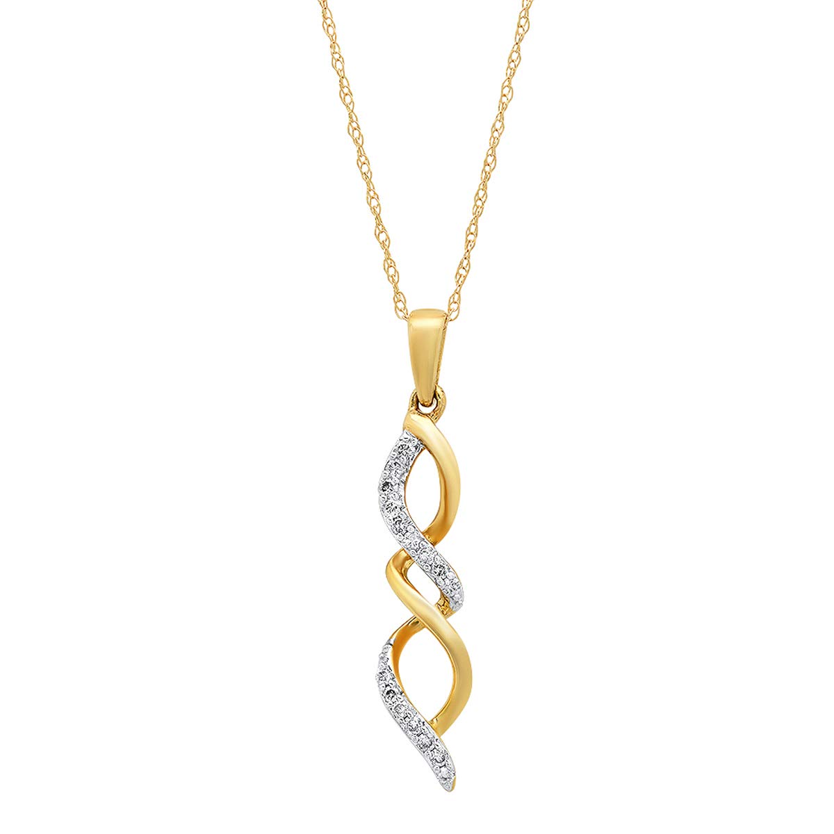 0.1 Carat Round White Diamond Women's Infinity Swirl Pendant Necklace - 14K Gold Chain Included - Elegant Jewelry Gift for Anniversary, Valentine's Day & Special Occasions
