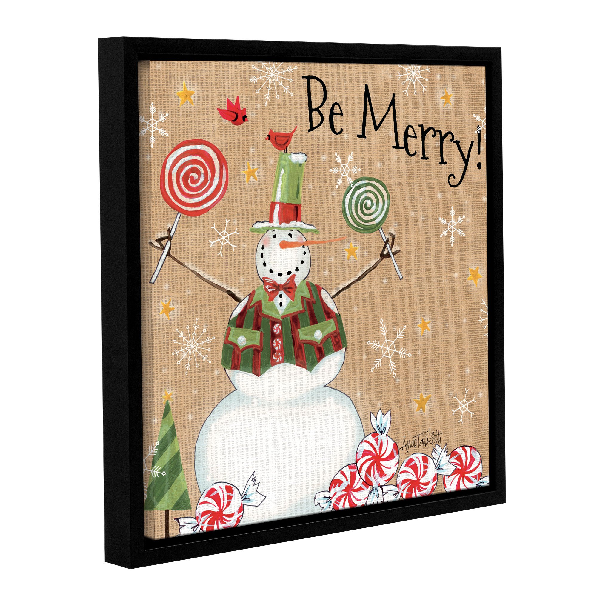 Anne Tavoletti 'Sweet Snowmen IV' 36x36 Inch Gallery Wrapped Floater Framed Canvas Art - Perfect for Christmas Decor, Living Room Wall Art & Holiday Home Décor