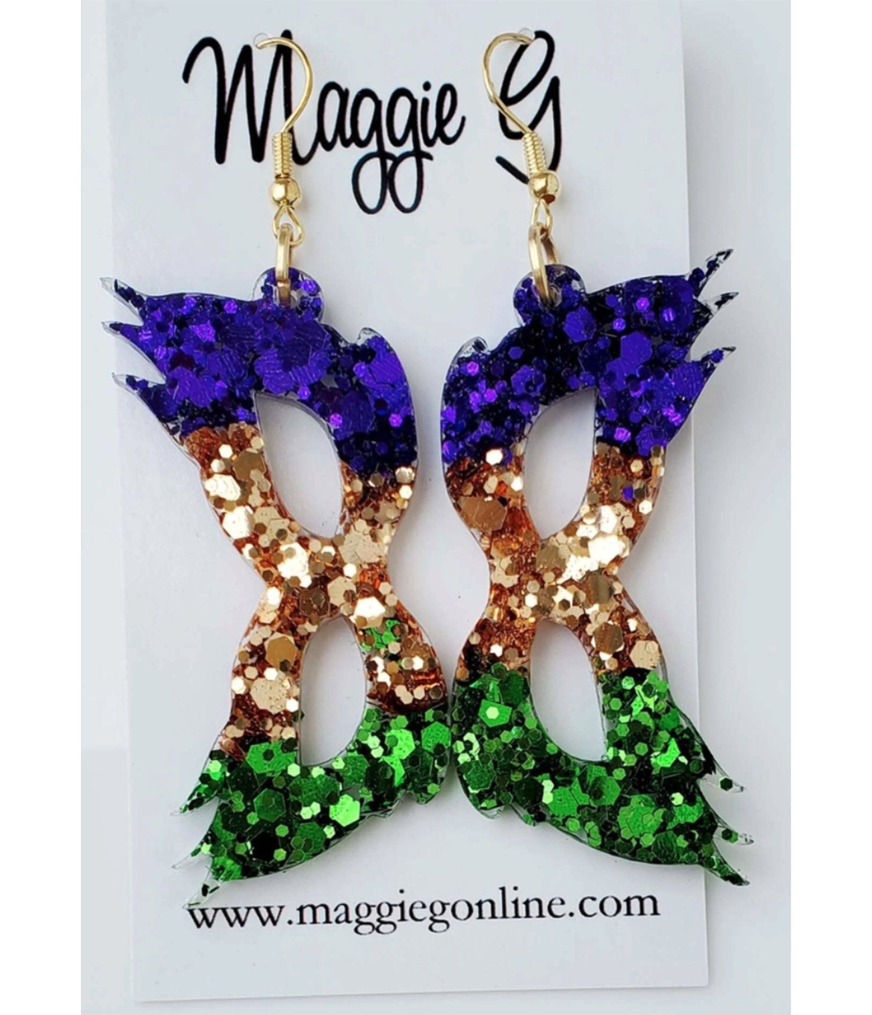 Sparkly Mardi Gras Mask Earrings with Glitter - Festive Party Accessories for Carnival, Halloween & Costume Events