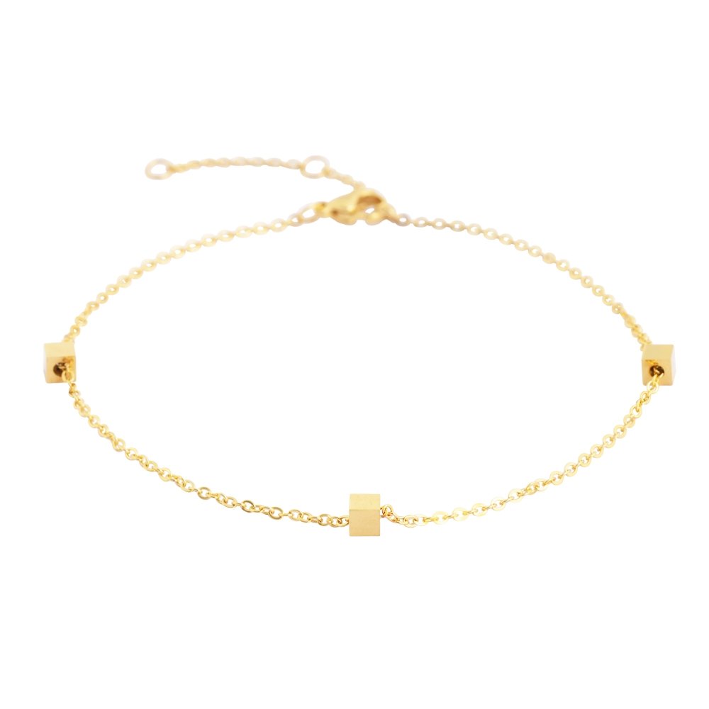 Edforce 3-Piece Small Cube Charm Ankle Bracelet for Women & Girls - Stainless Steel Foot Jewelry with 8.5
