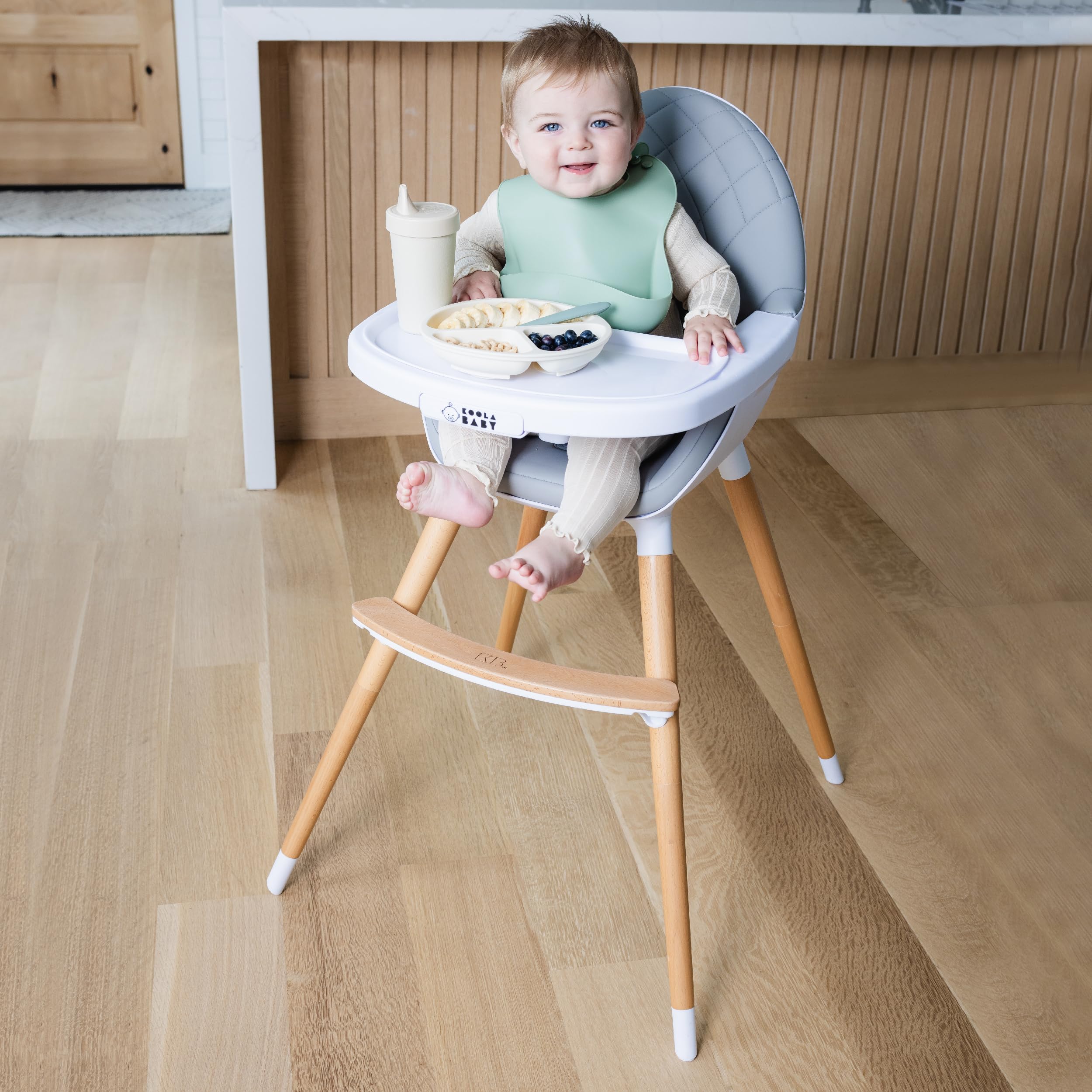 KoolaBaby Convertible Wooden High Chair for Babies & Toddlers - Adjustable Height, Dishwasher Safe Tray - Wooden Feeding & Dining Chair Converts to Booster Seat - Perfect for Home, Kitchen & Restaurant Use