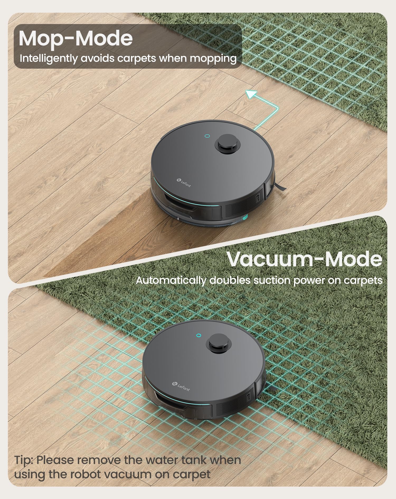 Lefant Robot Vacuum and Mop Combo - 4000Pa Strong Suction, Smart Lidar Navigation with dToF Sensors, Auto Carpet Detection, Sonic Mopping, WiFi/App/Alexa Control - Perfect for Hardwood Floors, Carpets and Pet Hair Cleaning