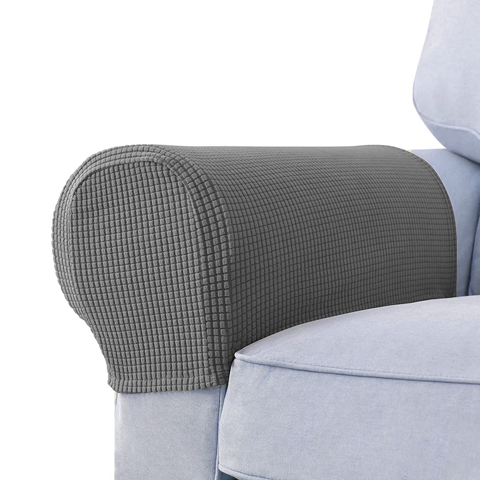 Stretchable Jacquard Sofa Arm Covers Set of 2 - Light Gray Spandex Armrest Protectors for Recliner, Couch & Furniture - Perfect for Living Room, Office & Home Decor Protection