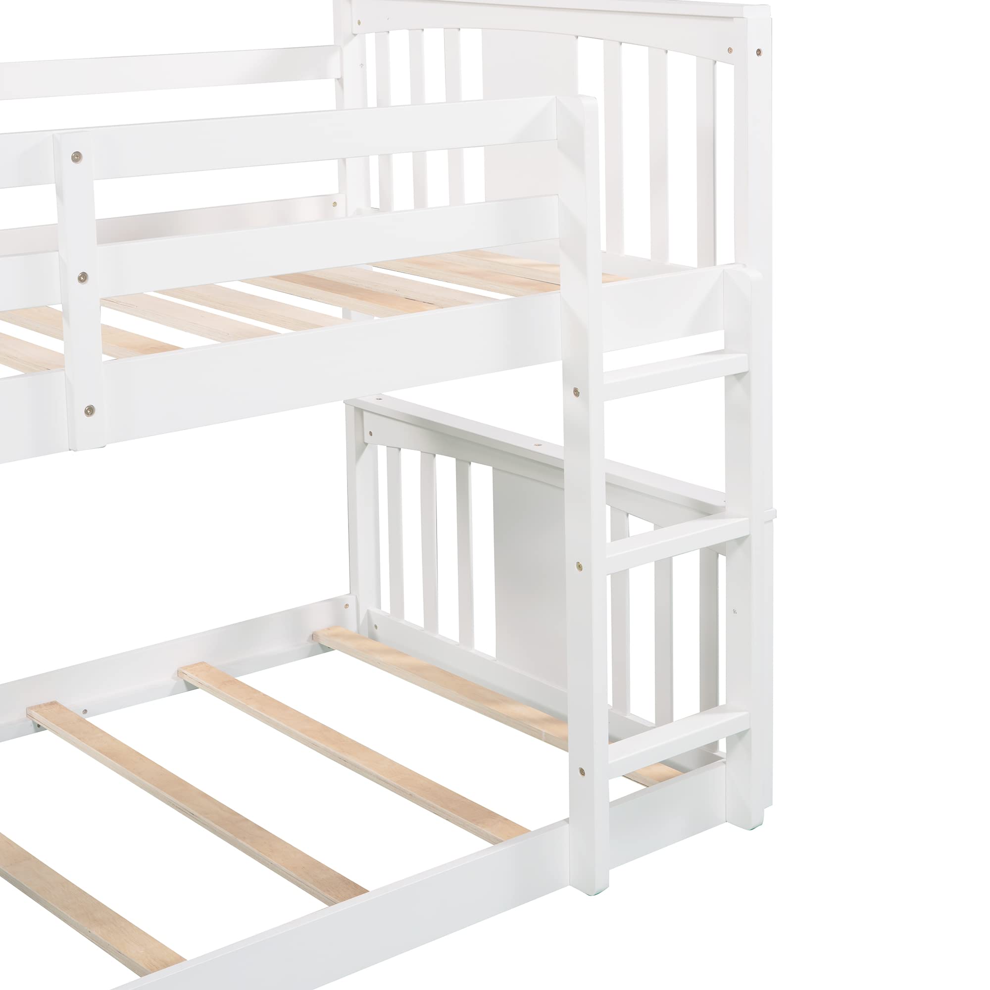 Wooden Twin Over Twin Kids Bunk Bed with Ladder - Low Profile White Bunk Bed Frame for Children's Room, Sleepovers & Small Spaces