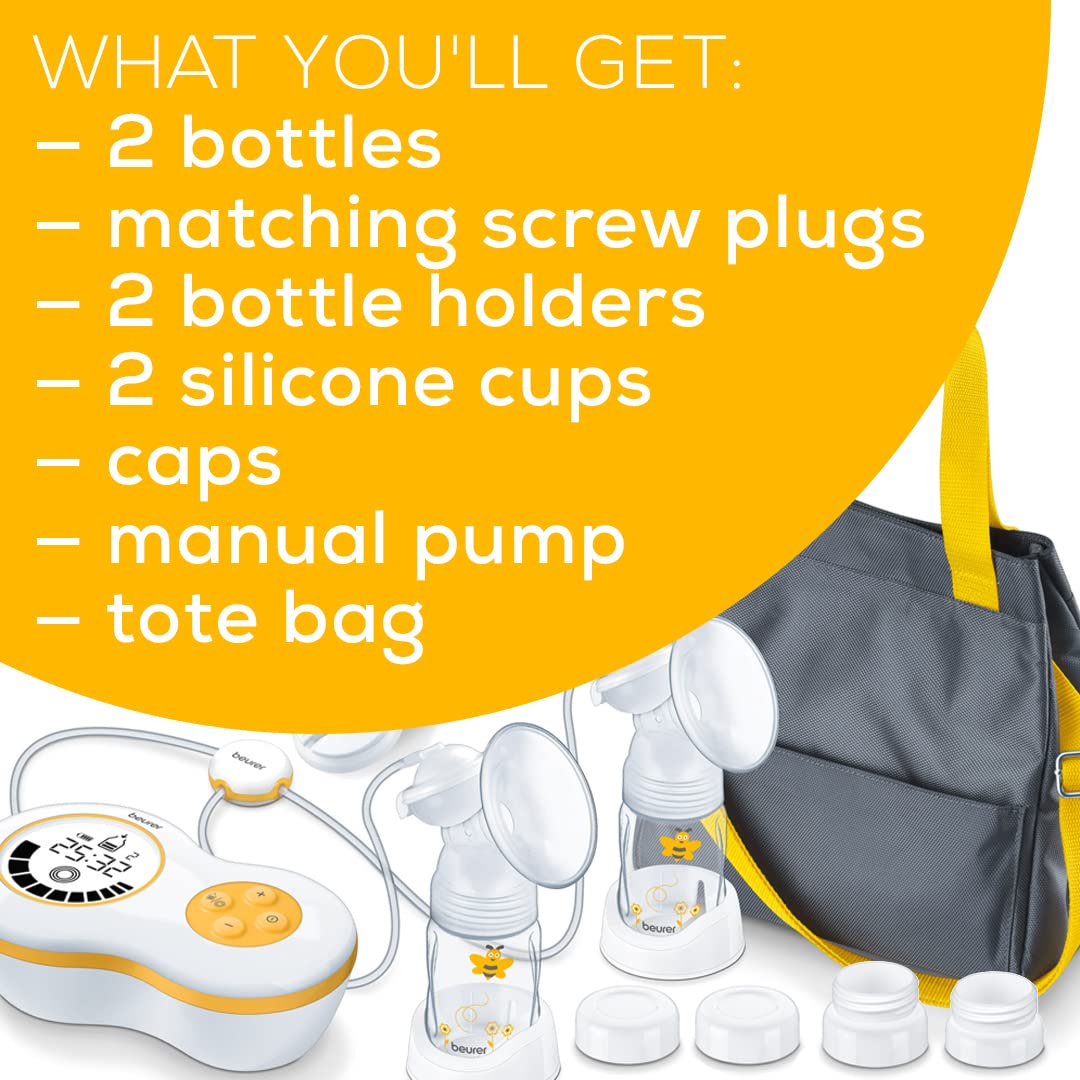 Beurer BY70 Electric Dual Breast Pump - Double Comfortable Pumping, Portable Strong Suction with Travel Tote Bag - Ideal for Busy Moms at Home, Work or Travel