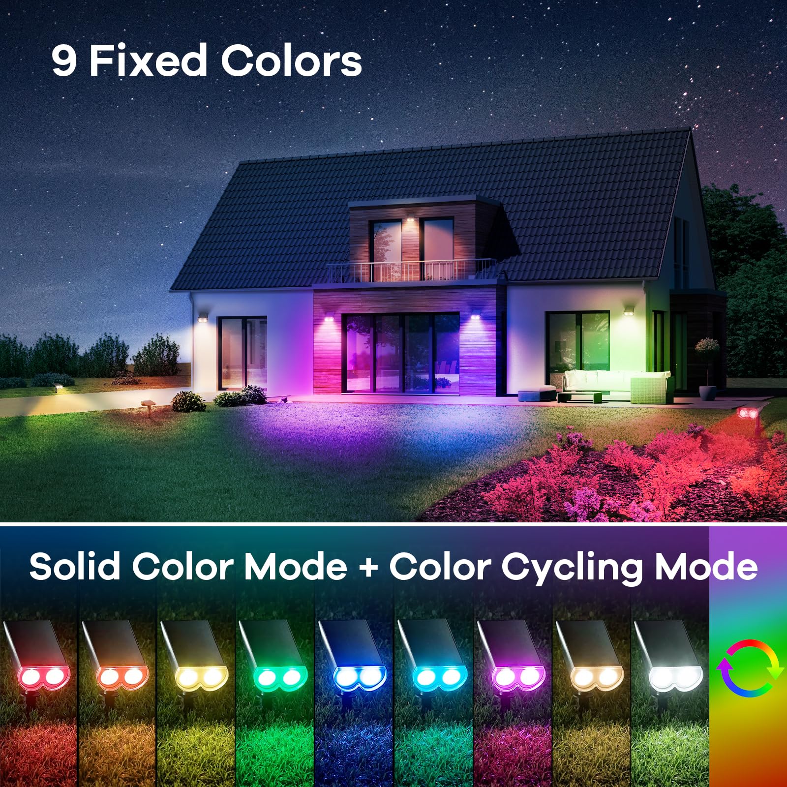 Linkind Solar Spot Lights Outdoor - IP67 Waterproof Solar Landscape Lights with RGB Multicolor, 4 Pack for Yard, Garden, Pathway - Perfect for Patio, Deck, Driveway & Backyard Lighting