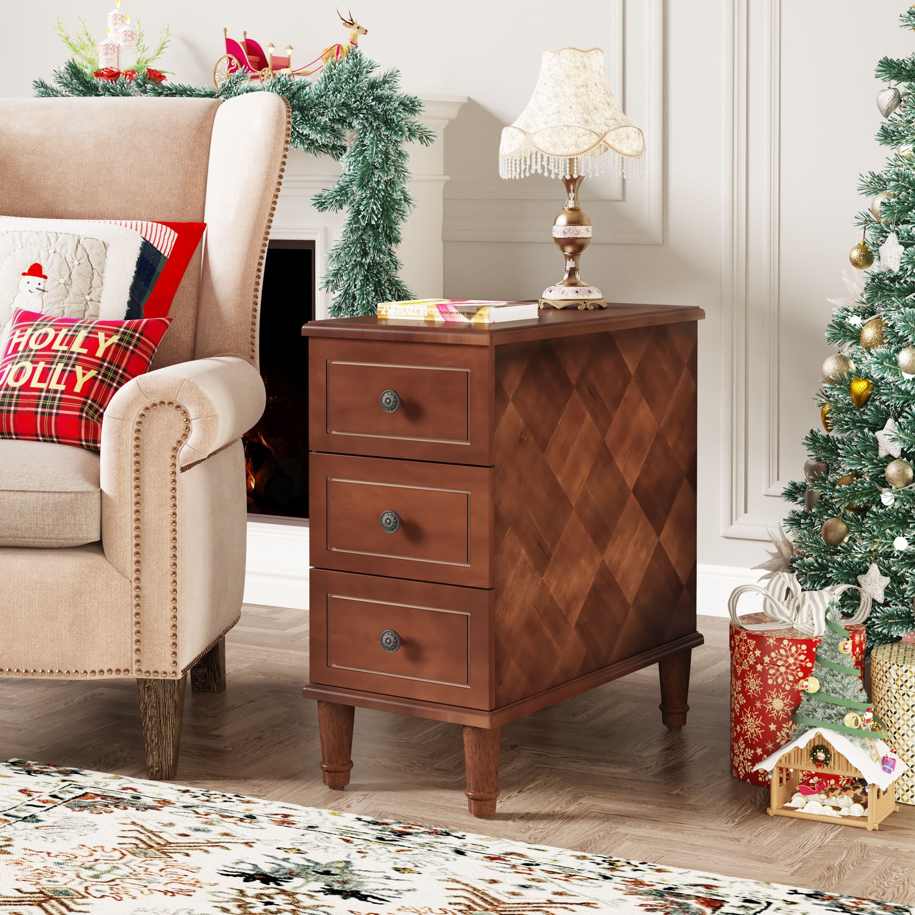 Solid Wood Nightstand with 3 Drawers - Fully Assembled Narrow Bedside Table for Small Spaces | Perfect for Bedrooms, Apartments & Dorm Rooms