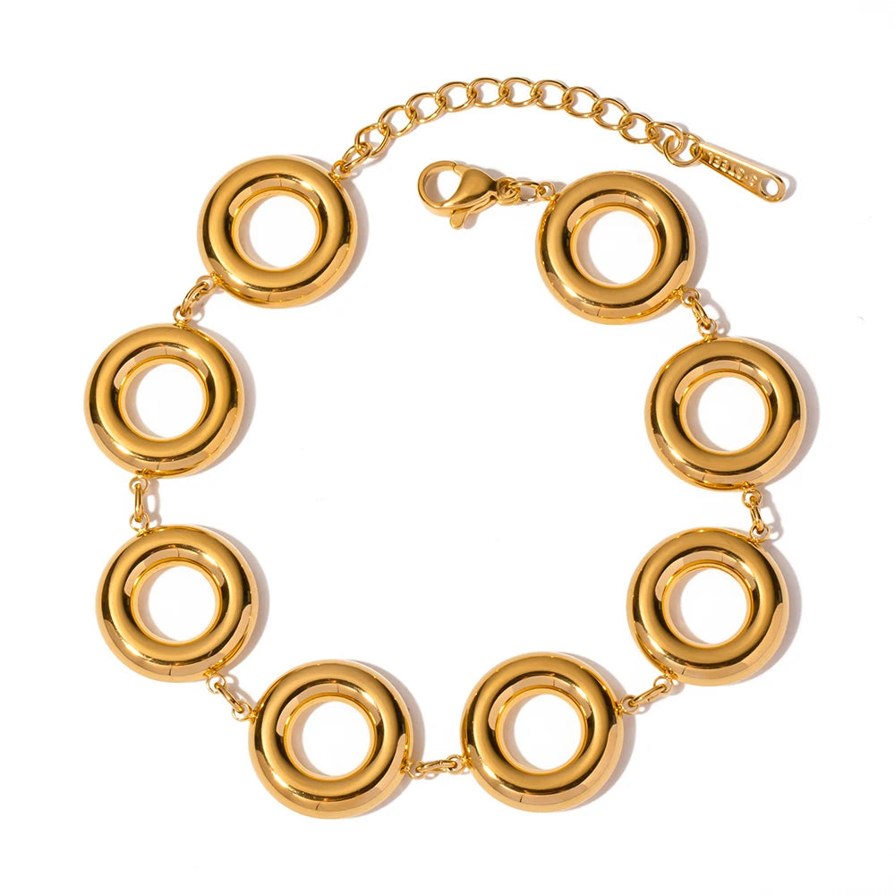 18K Gold Plated Stainless Steel Donut Bangle Bracelet for Women - Elegant Minimalist Jewelry Gift for Birthday, Anniversary & Everyday Wear