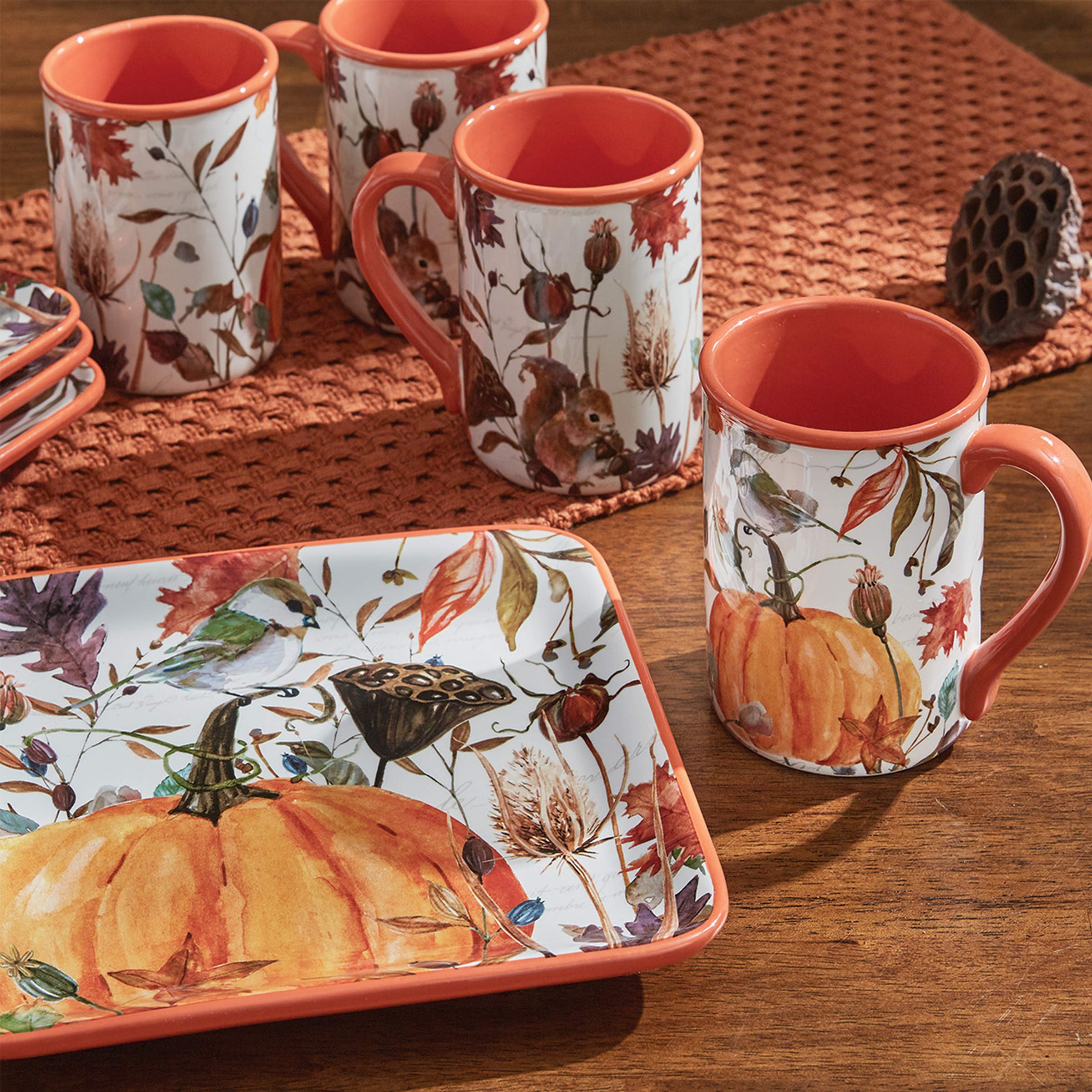 Park Designs Harvest Home Ceramic Coffee Mug Set of 4 - 16oz Farmhouse Style Mugs for Hot & Cold Beverages - Perfect for Morning Coffee, Tea, or Hot Chocolate at Home or Office