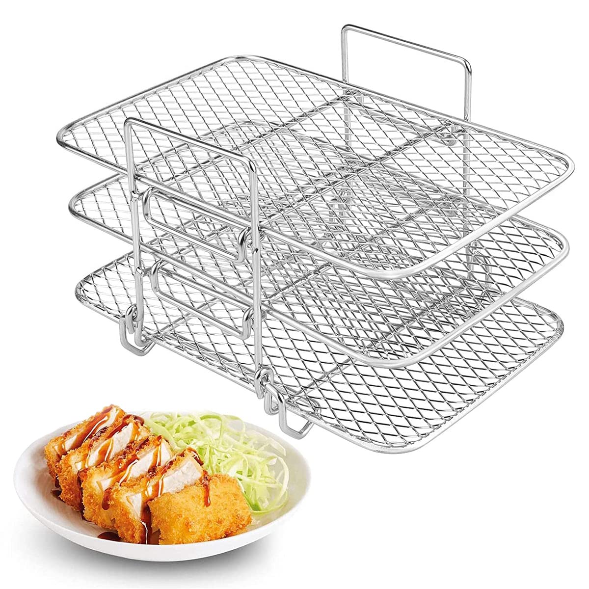 Ninja Air Fryer Accessories - 304 Stainless Steel Multi-Layer Cooking Rack for Baking, Roasting & Grilling | Fits Oven & Microwave | Perfect for Chicken Wings, Vegetables & Toast (Includes Small Tripod)