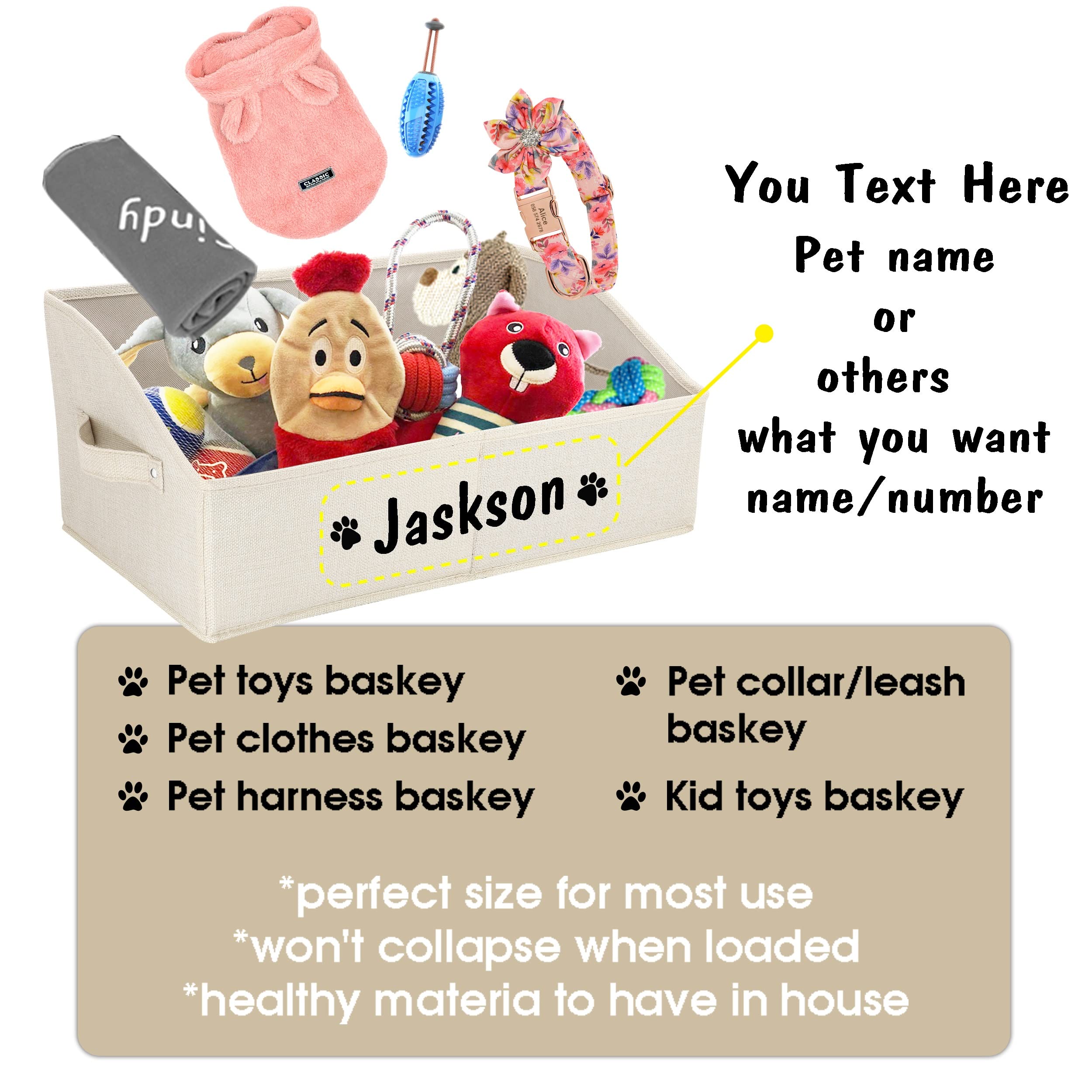 **Personalized Collapsible Dog Storage Basket - Custom Pet Toy Organizer with Handles, Large Dog Toy Box for Chew Toys, Clothes & Squeaky Toys (Beige) - Perfect for Pet Room, Living Room & Travel Organization**