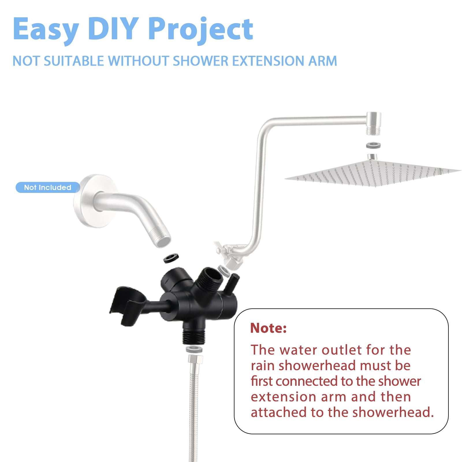 **PDPBath 3-Way Shower Arm Diverter with Handheld Holder - G1/2 Universal Brass Shower Diverter Valve for Hand Shower Hose & Extension Arm - Matte Black - Perfect for Bathroom Upgrades & Spa-Like Experience**