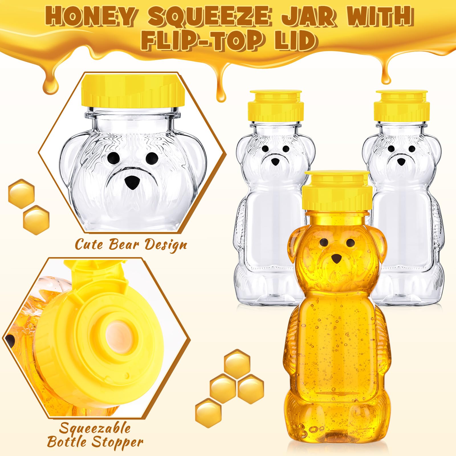 Thenshop 96 Pcs 8 oz Bear Bottle Honey Jar - Plastic Honey Squeeze Bottle with Yellow Flip Top Lid - Empty Food Grade Container for Storing & Dispensing Honey, Syrup, Condiments - Perfect for Home Kitchen, Cafe, Bakery & DIY Projects