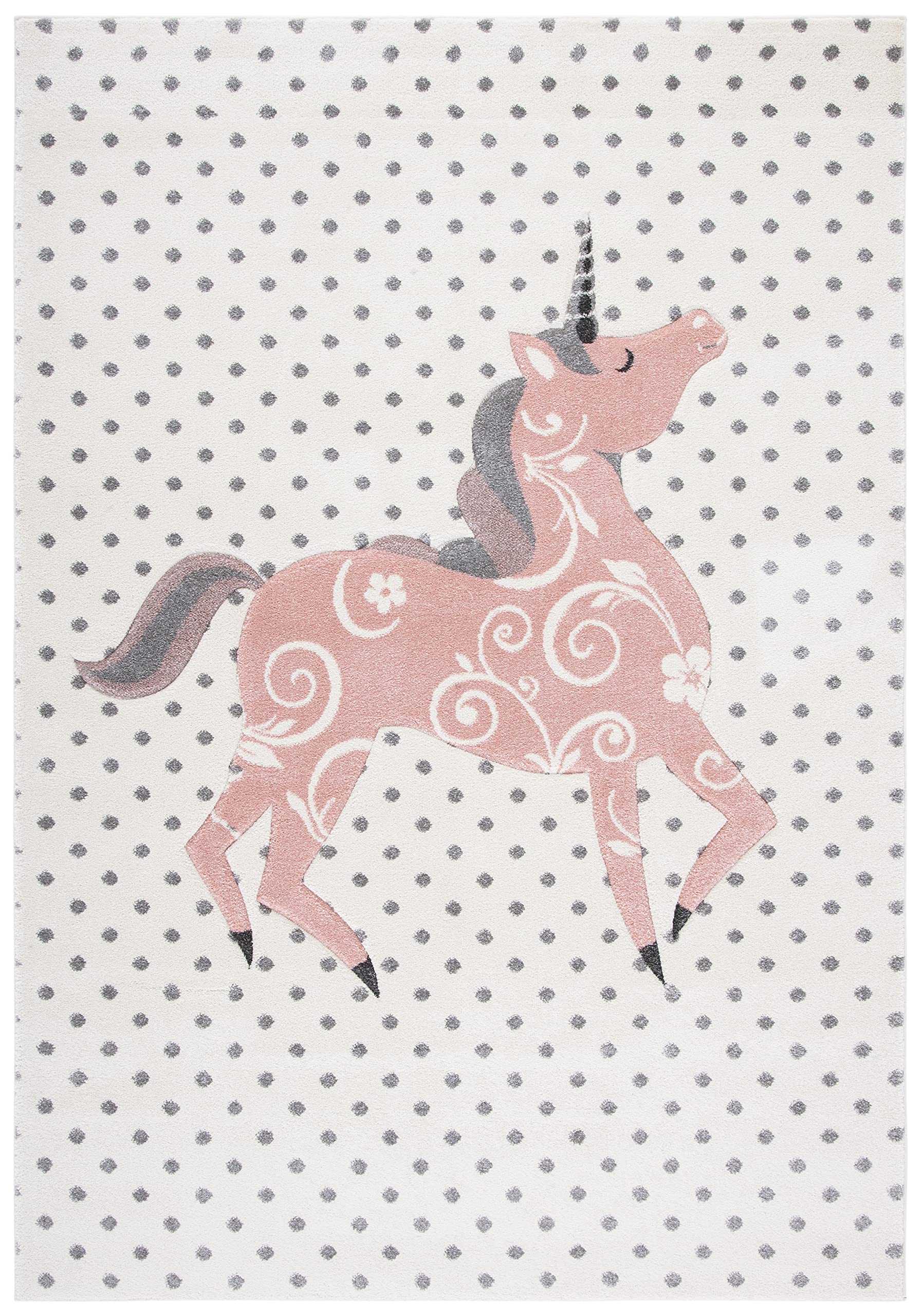 SAFAVIEH Carousel Kids Collection 8' x 10' Area Rug - Ivory Grey & Pink Non-Shedding Easy Care Rug for Playroom, Nursery, Bedroom | Durable High Traffic Rug for Boys & Girls | Perfect for Kids Room Decor, Play Areas & Toddler Safety