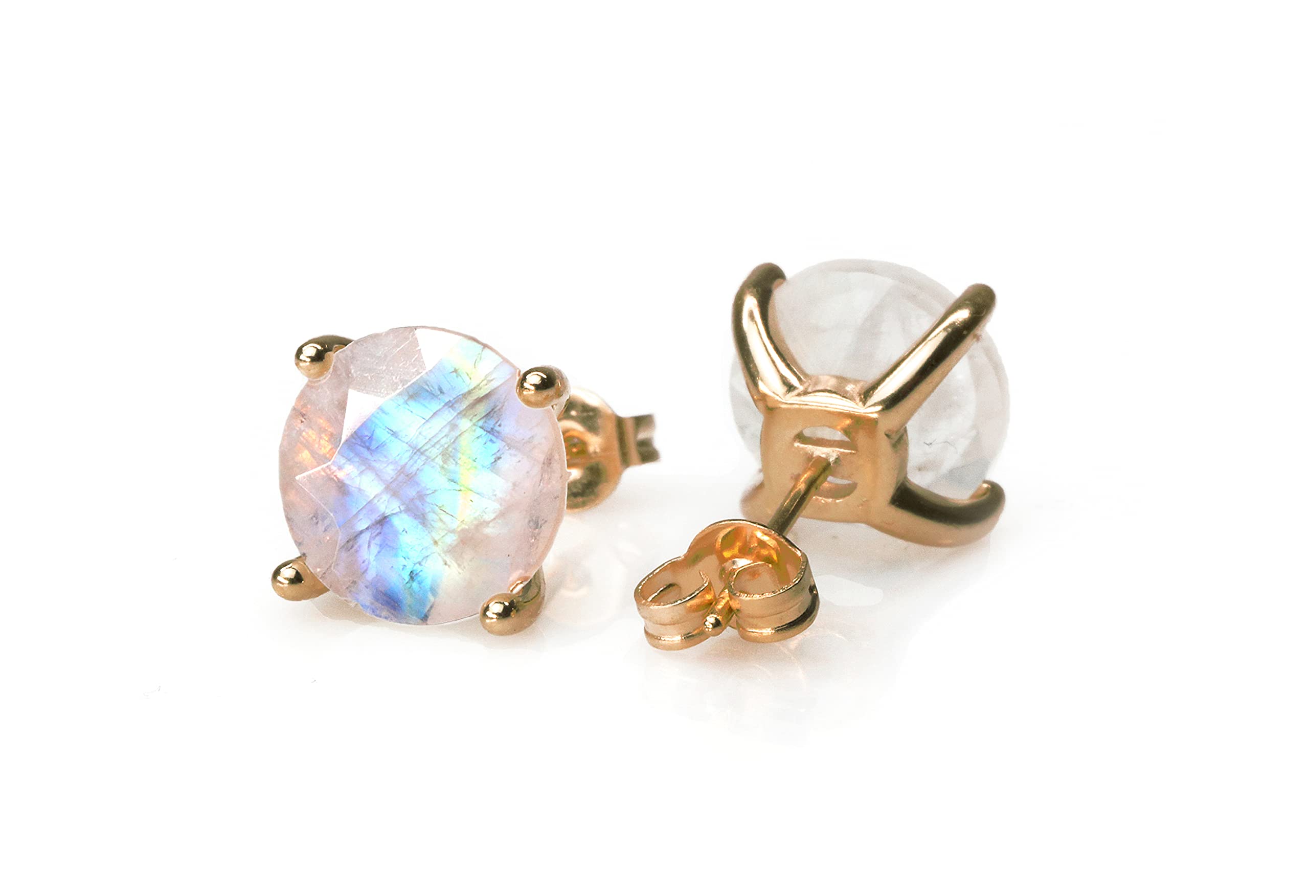Handmade June Birthstone Moonstone Stud Earrings for Women - Classic Round Gemstone Jewelry, Customizable Fashion Earrings - Perfect for Gifts, Weddings & Everyday Wear