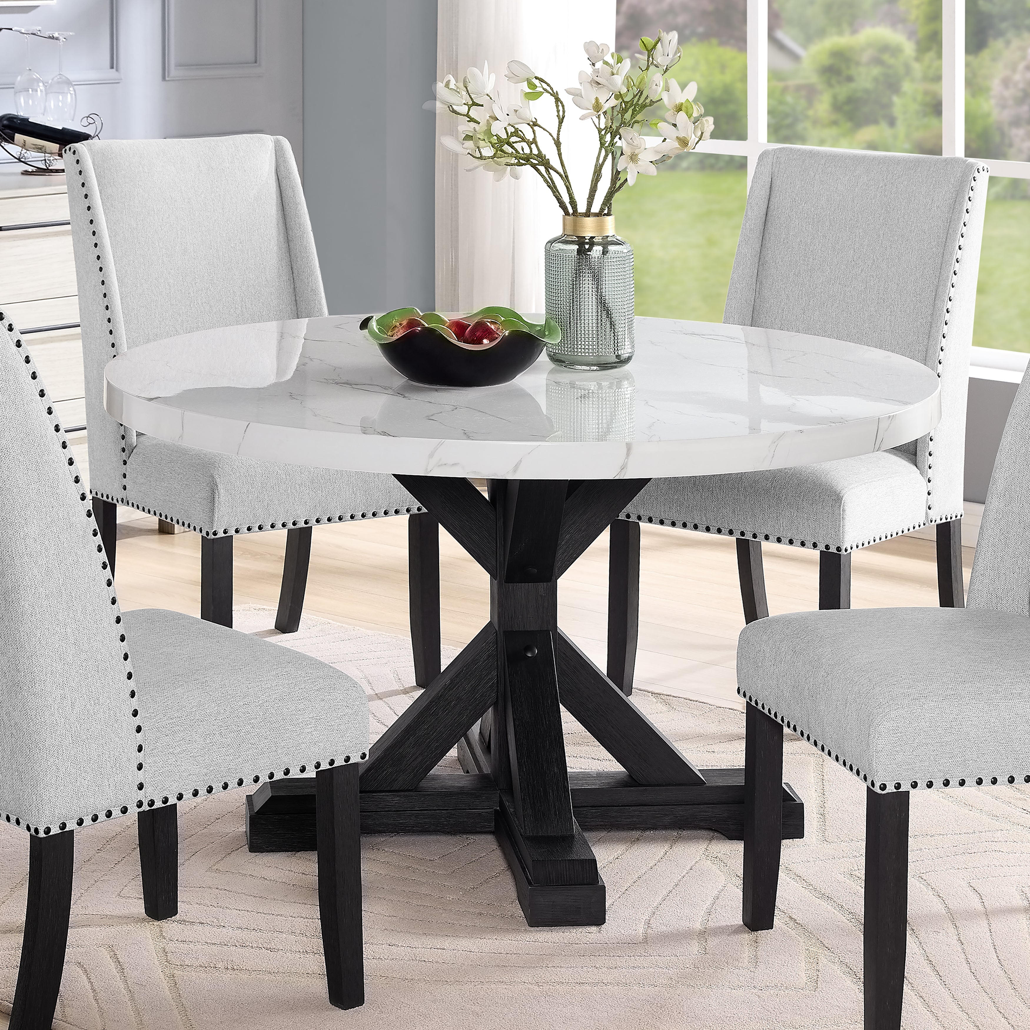Roundhill Furniture Hirima 54-Inch Round Dining Table - Solid Acacia Wood Base, Modern Elegant Design for Dining Room, Kitchen, or Breakfast Nook