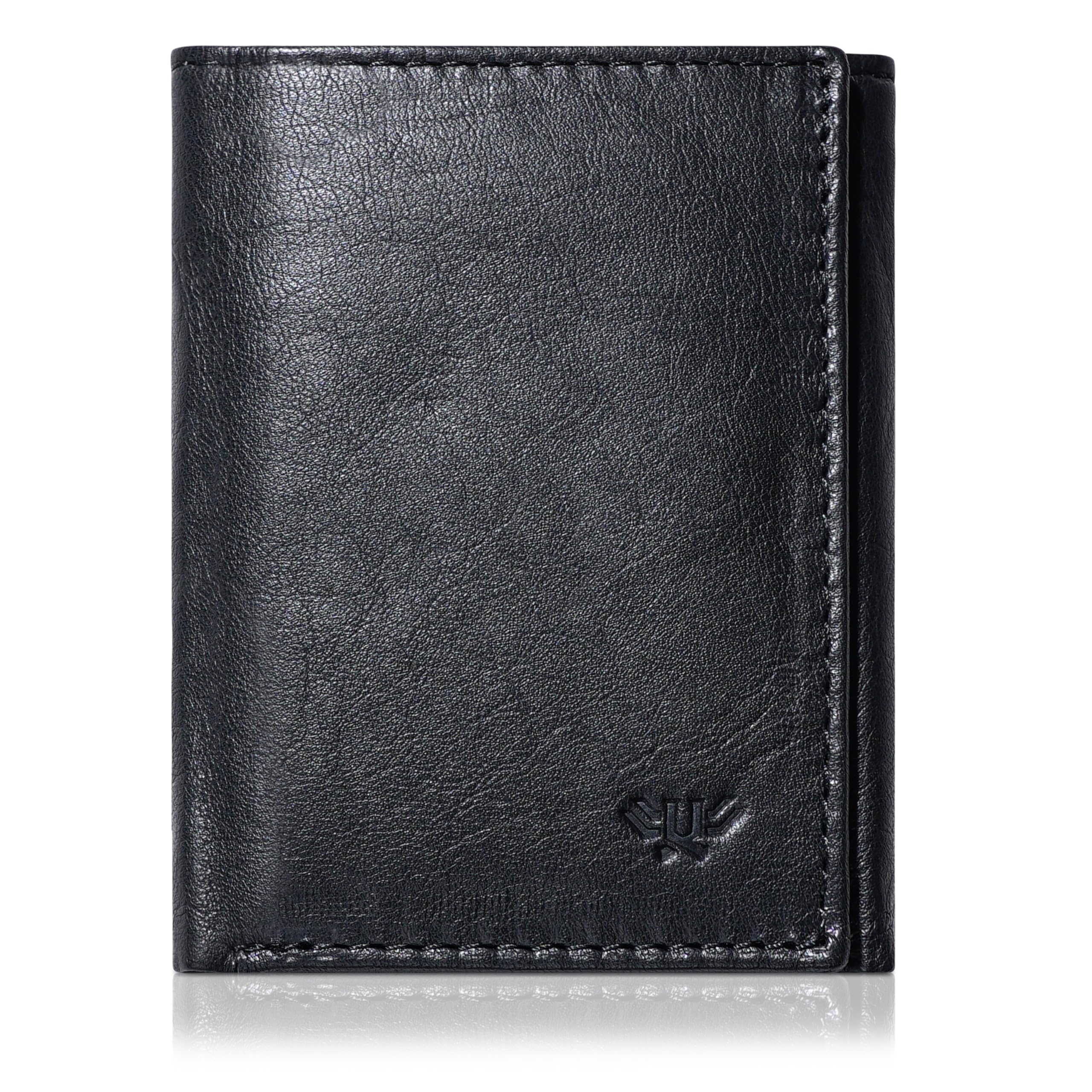 LUXEORIA Genuine Leather Wallet for Men - Handcrafted Slim RFID Blocking Trifold Travel Wallet - Minimalist Anti-Theft Design - Perfect for Everyday Use, Business Trips & Gifts - Black