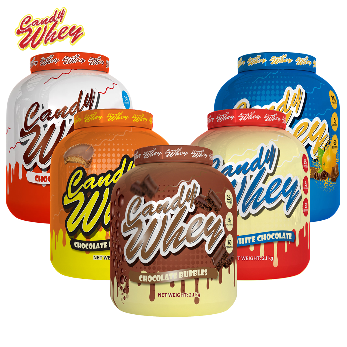 Premium Candy Whey Protein Powder 2.1kg (4.63 lbs) - Delicious Vanilla & Chocolate Flavors for Muscle Recovery & Post-Workout Shakes - Ideal for Gym, Fitness & Bodybuilding Enthusiasts