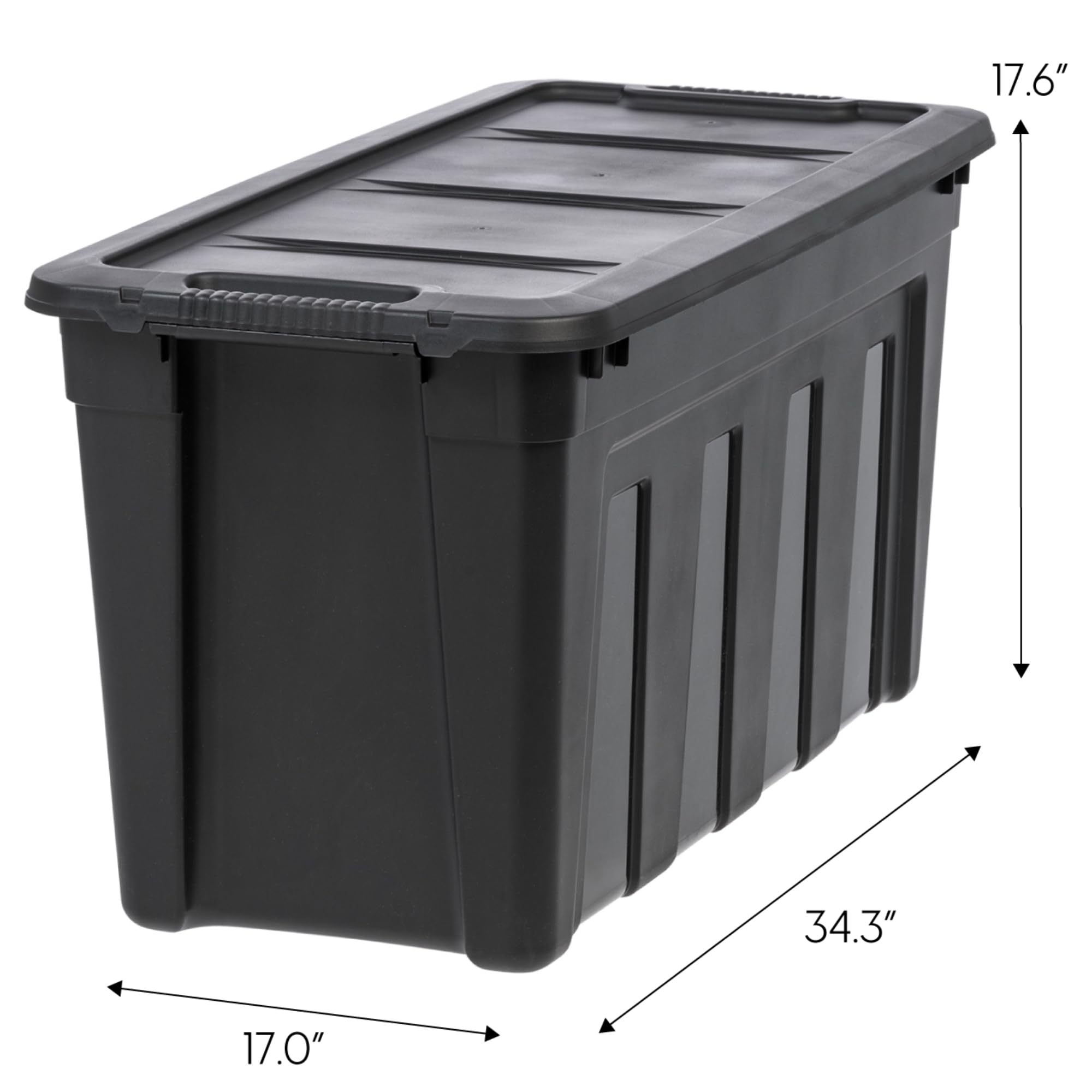 31 Gallon Heavy Duty Storage Totes with Easy-Grip Handles - 4 Pack Stackable Utility Bins with Lids | Durable Garage Organization Containers | Made in USA (Black) | Perfect for Home, Office & Warehouse Storage Solutions
