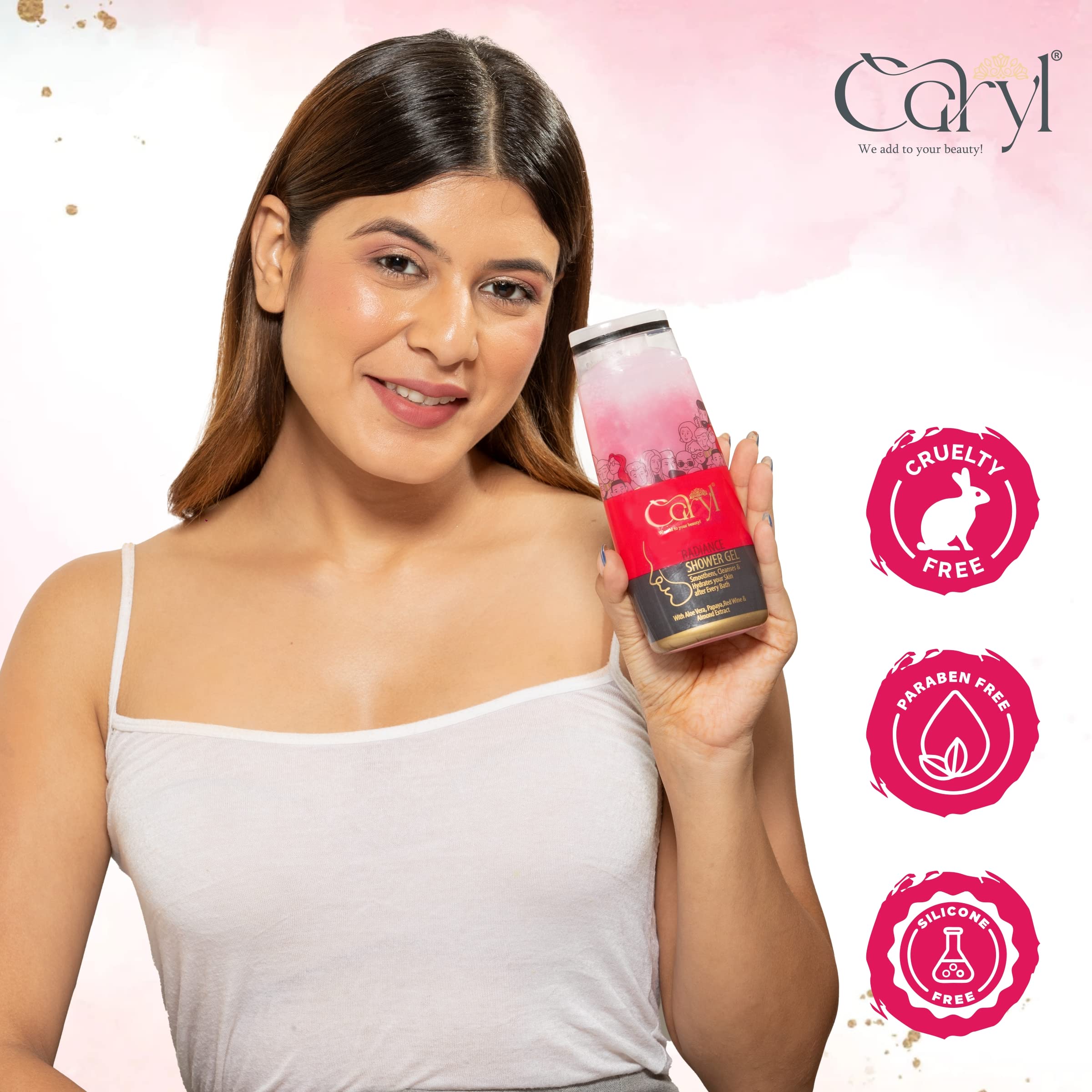 Caryl 280 ML Radiance Shower Gel - Hydrating & Moisturizing Body Wash for Soft, Smooth & Clean Skin | Soap-Free, Paraben-Free, Silicone-Free | Refreshing Daily Shower Gel for Women & Men | Perfect for Dry Skin Care & Spa-Like Bath Experience (Pack of 1)