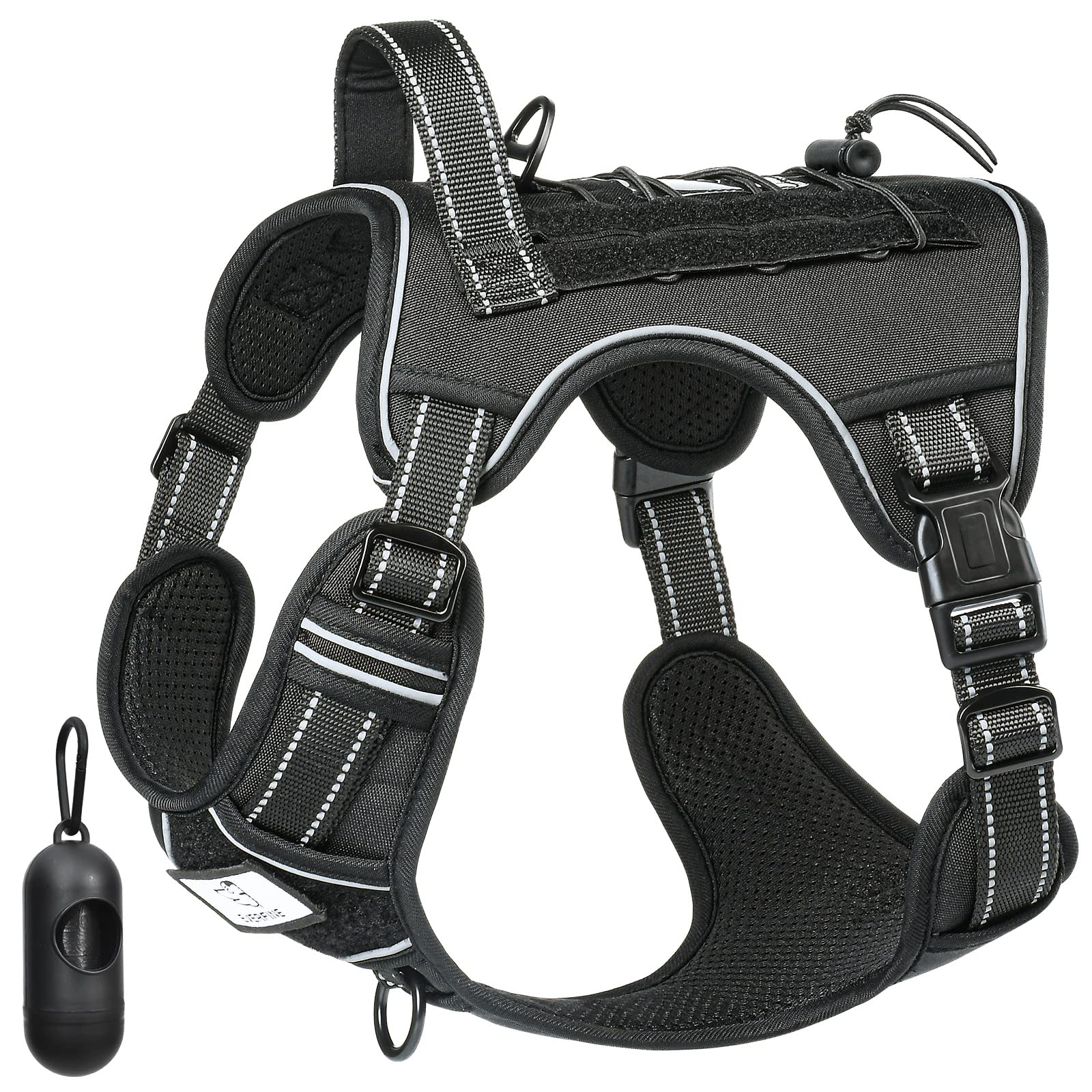 EVERFINE No Pull Tactical Dog Harness - Adjustable Reflective Vest with Sturdy Handle & Soft Padding for Large Medium Small Dogs | Breathable Training Harness for Walking, Hiking & Outdoor Control