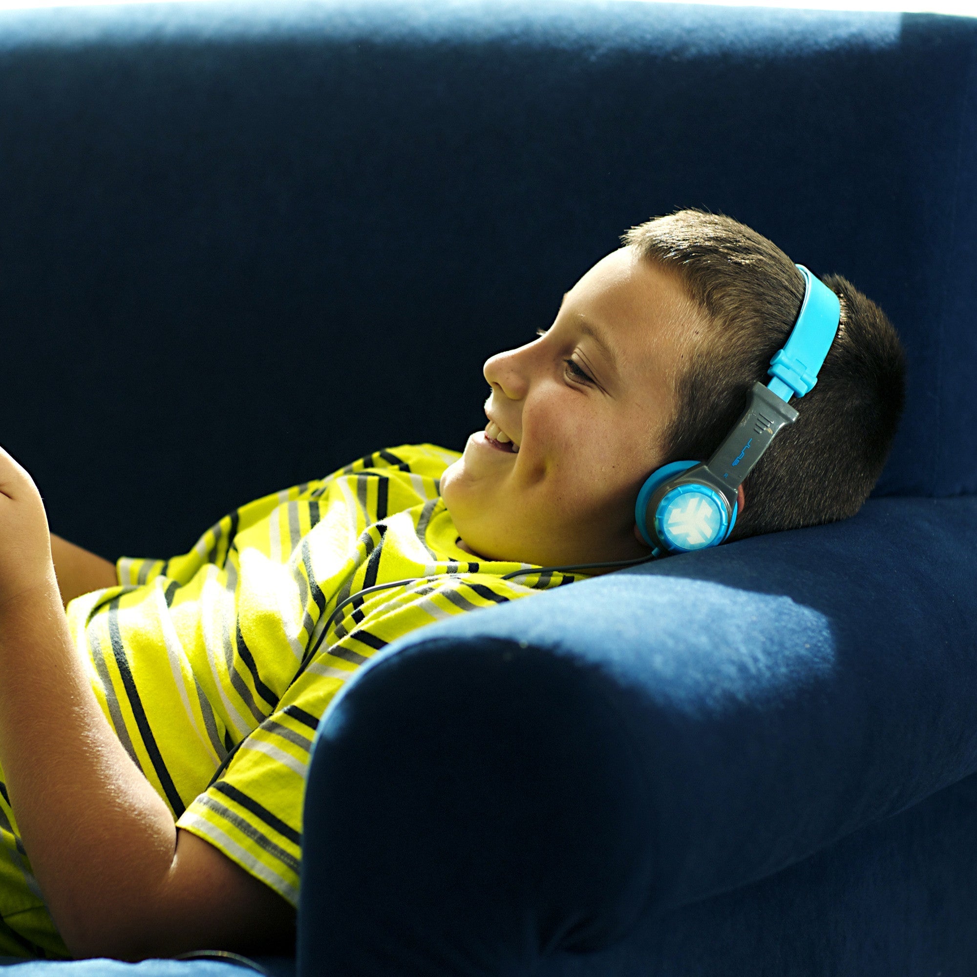 JBuddies Foldable Kids Headphones - Blue & Gray Wireless Headset for Children | Perfect for School, Travel, and Online Learning