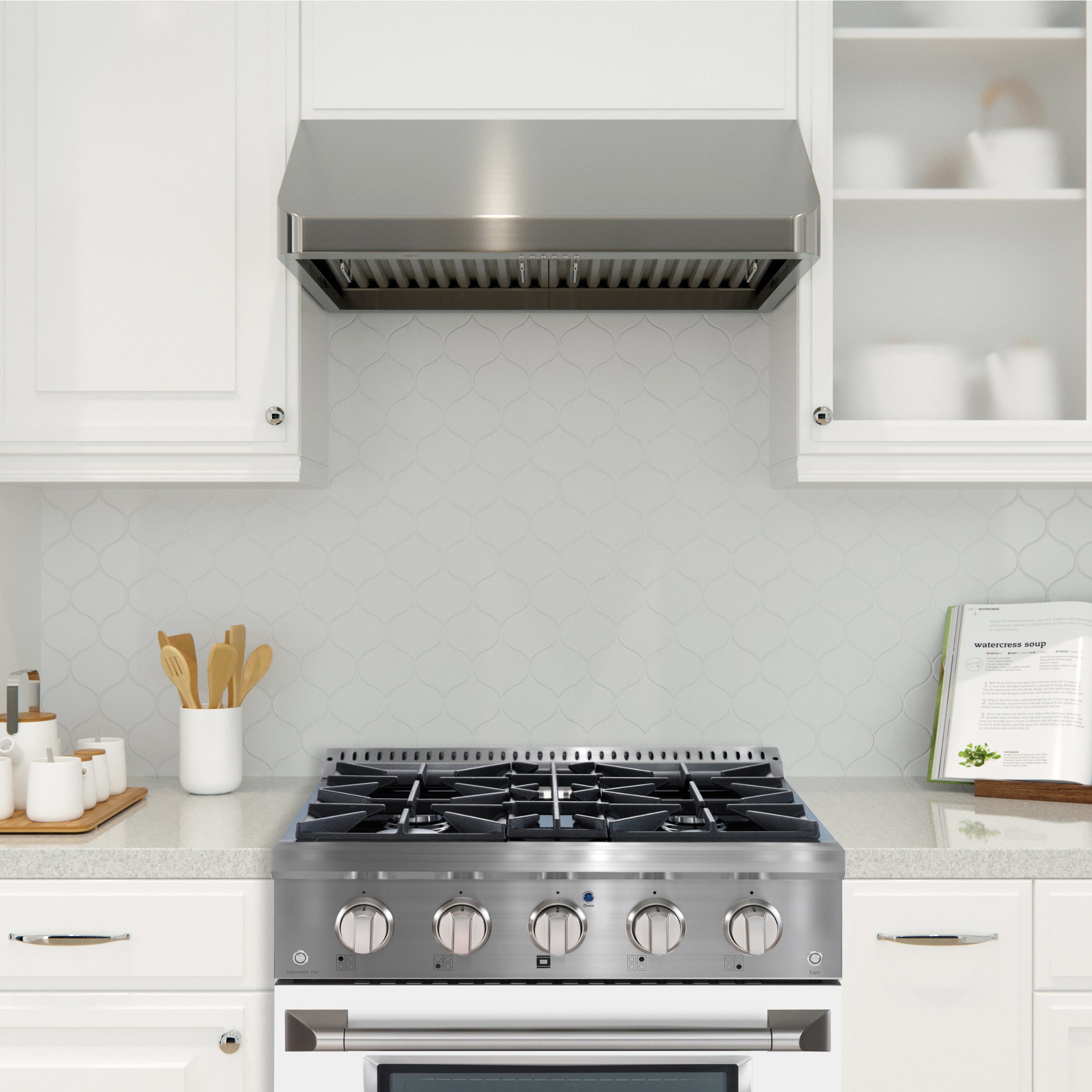 Ancona 30 Inch 4.2 cu ft Stainless Steel Gas Range with 4 Burners, Convection Oven & White Door - Perfect for Home Kitchen, Baking & Family Cooking