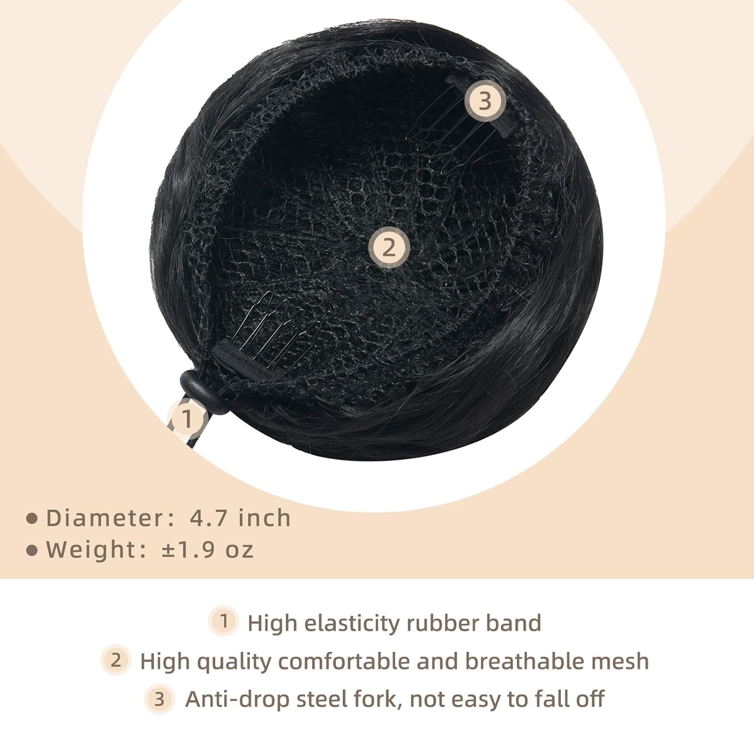Premium Synthetic Hair Bun for Women & Girls - Black Fake Hair Donut Bun Maker - 1 Piece Hair Extension for Updos, Ponytails & Special Occasions