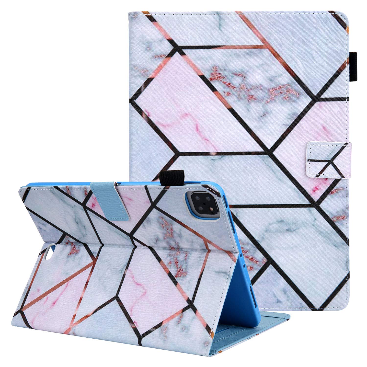 Premium PU Leather Slim Case for iPad Air 4th/3rd/2nd/1st Gen & iPad Pro 11 (2021/2020/2018) with Pencil Holder - Stylish Irregular Marble Design for Work, School & Travel Protection