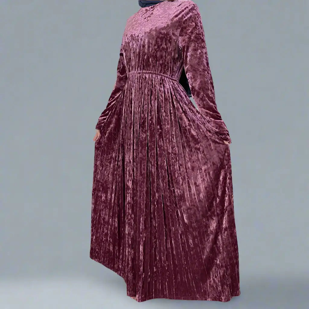 Elegant Velvet Plush Abaya Dress - Solid Color Islamic Modest Dress for Women | Perfect for Prayer, Eid, Wedding & Special Occasions