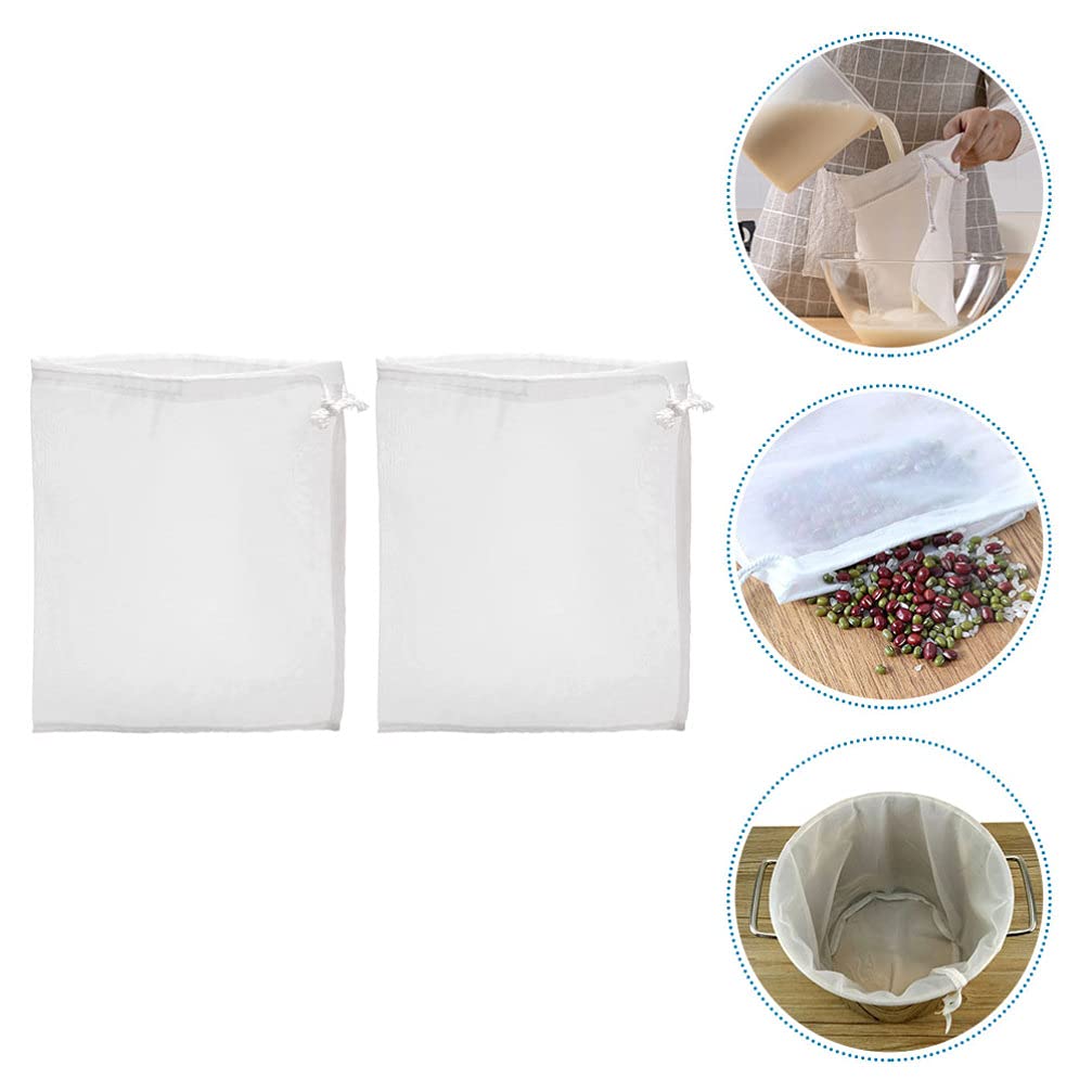 2-Pack Reusable Nylon Mesh Strainer Bags for Wine, Tea, Juice, and Spices - Fine Filter Drawstring Bags for Brewing, Cooking, and Food Preparation