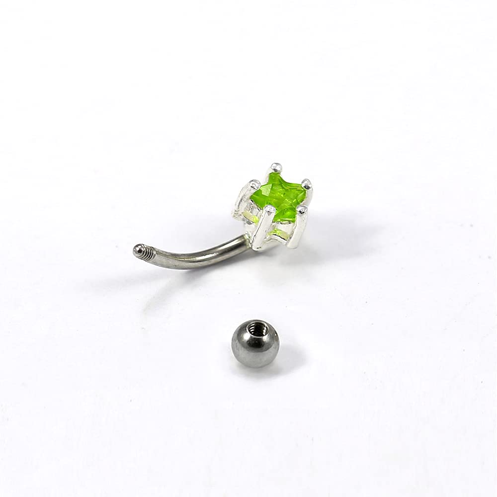 AZARIO LONDON Light Blue Star CZ Stone Sterling Silver 16G Surgical Steel Banana Eyebrow Bar Piercing - Perfect for Eyebrow Piercing Jewelry, Body Modification & Alternative Fashion