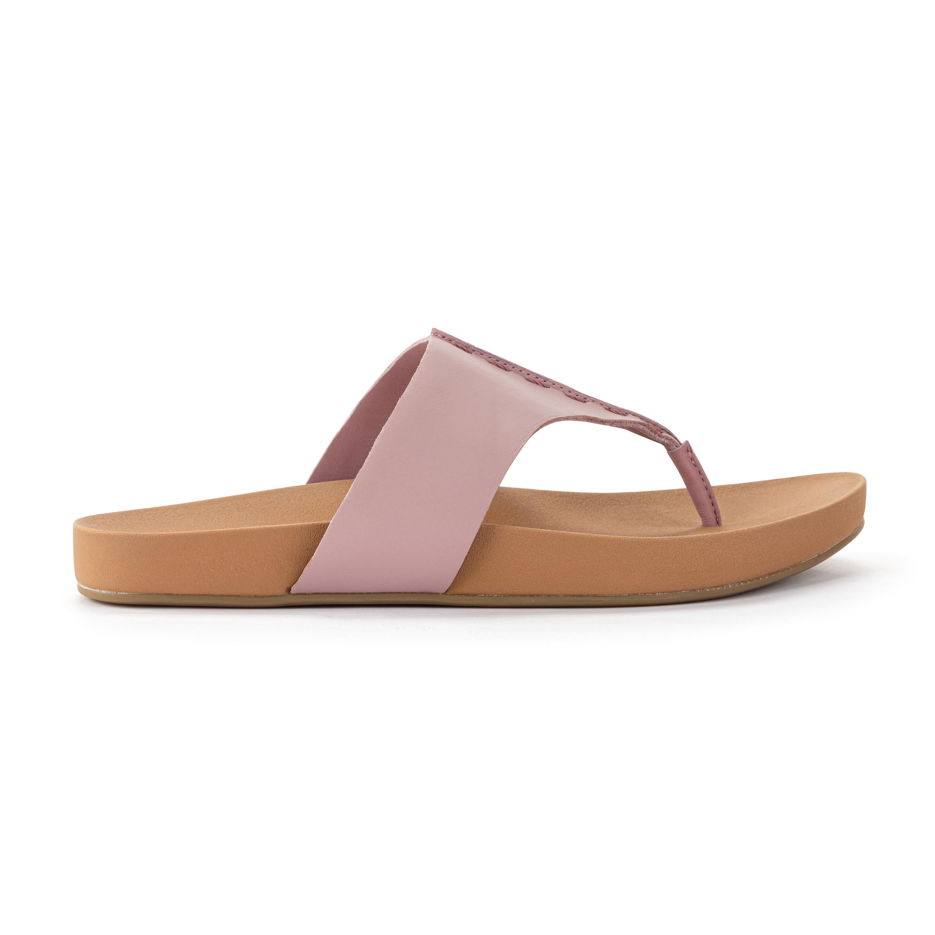 Everly Women's Leather Sandals - Comfortable Rosewood Color Casual Footwear for Summer, Beach, and Outdoor Activities