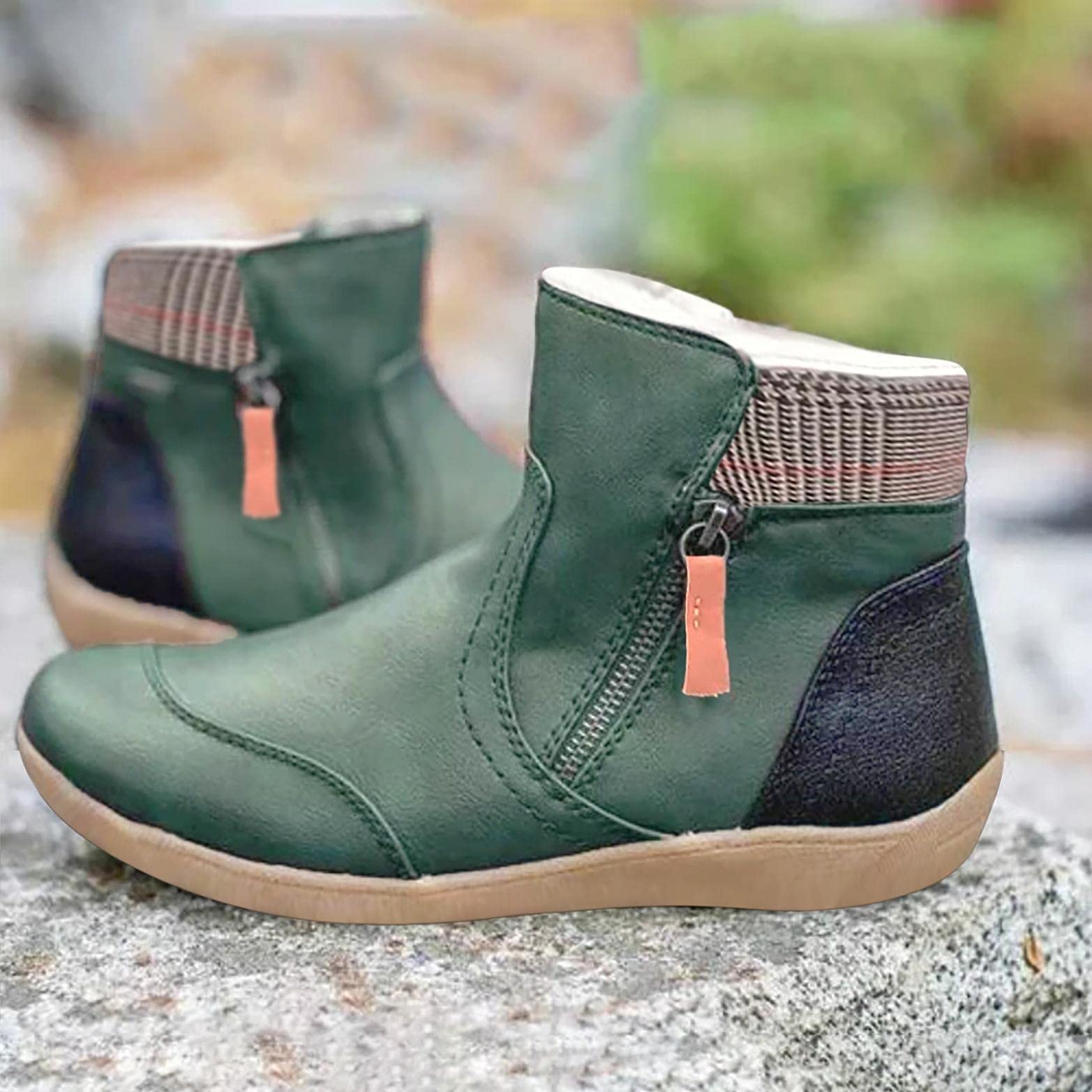 Bcshiye Women's Ankle Boots - Leather Zipper Booties with Arch Support, Comfortable Flats for Outdoor, Party & Casual Wear - Fashion Short Boots for Daily Use, Work & Travel