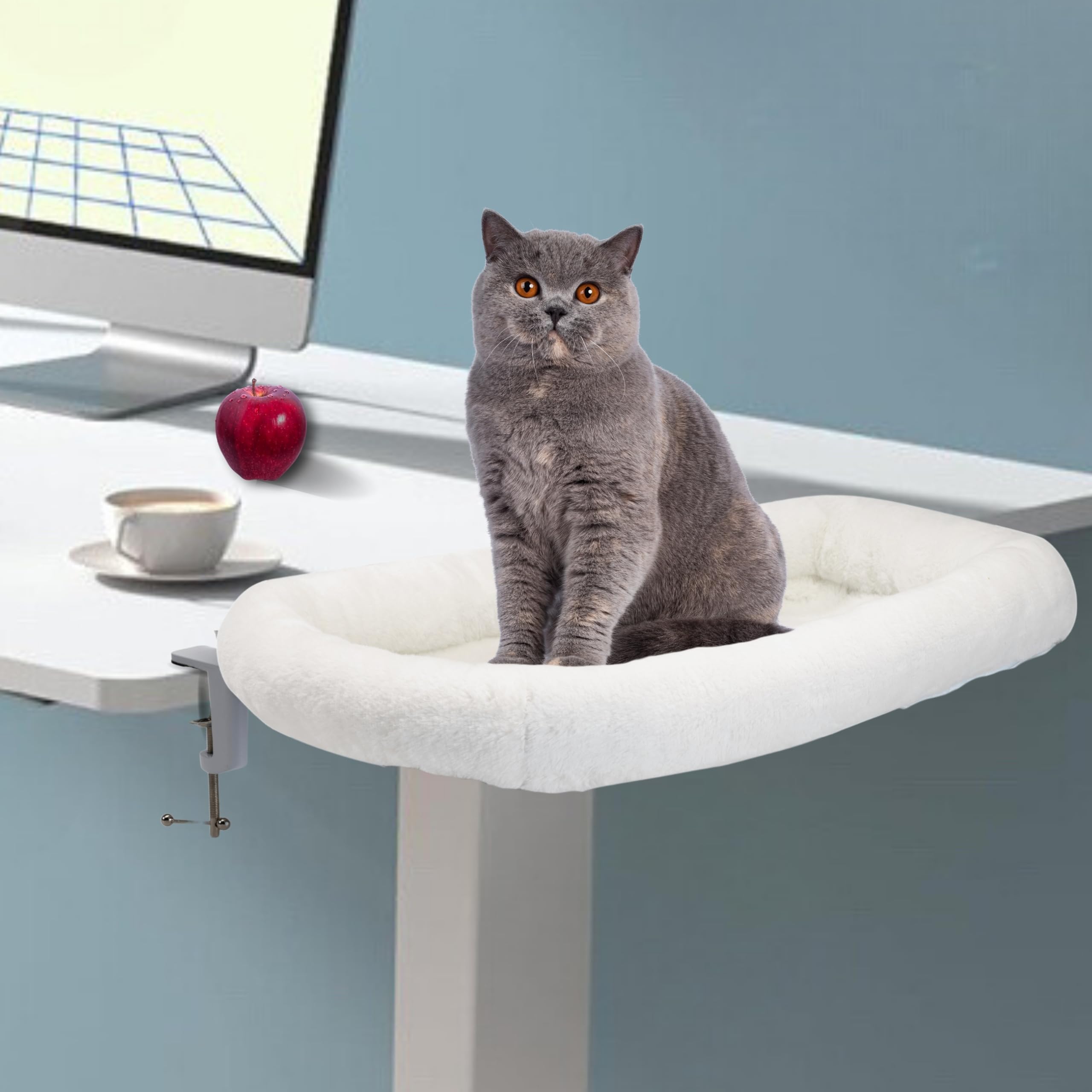 MRHN Cat Desk Bed - Cozy & Secure Desk-Mounted Cat Bed for Small & Medium Cats, Perfect for Home Office, Study, or Workspace - Washable & Space-Saving Pet Accessory (Grey)