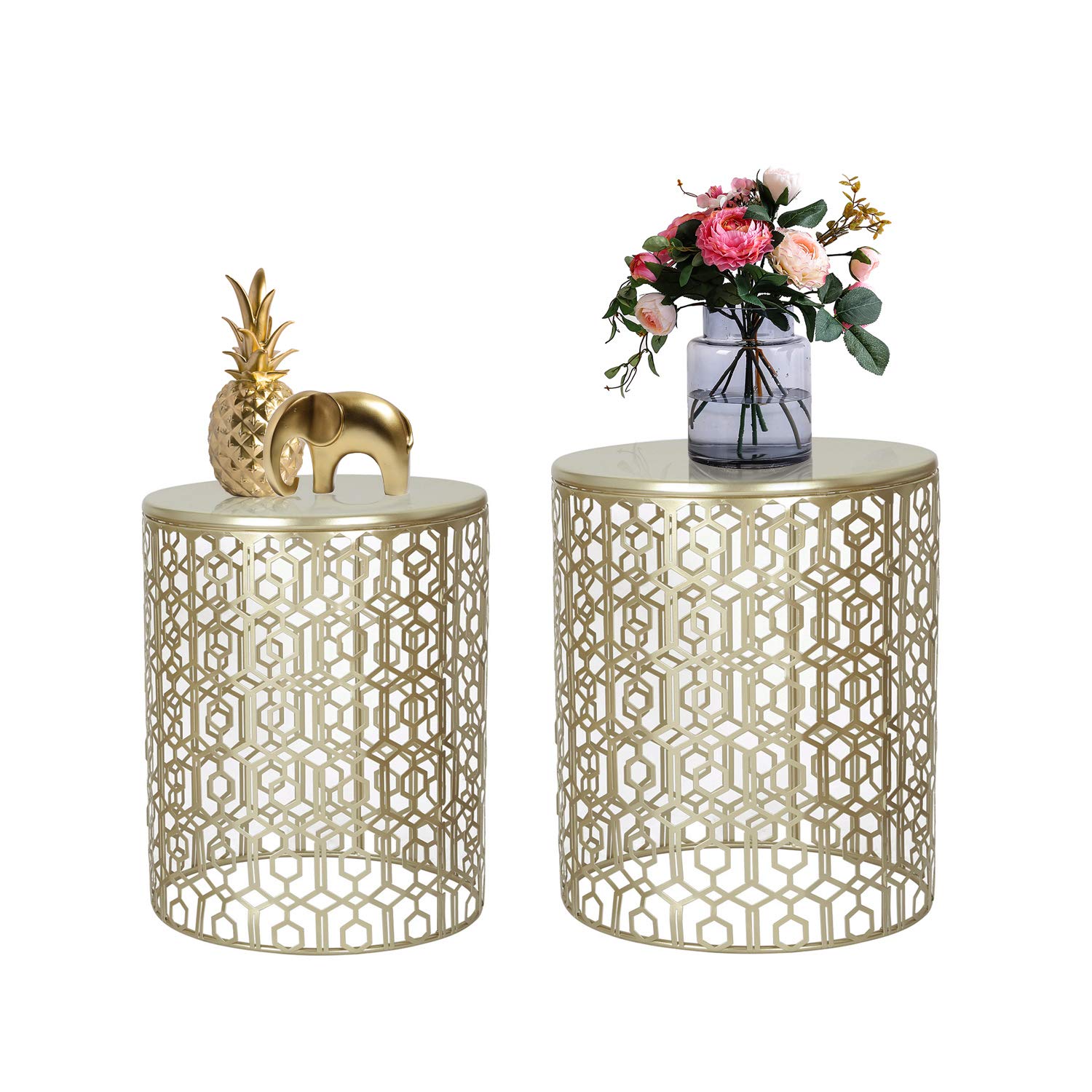 Joveco Mid Century Modern Round End Tables Set of 2 - Light Gold Accent Coffee & Nesting Side Tables for Living Room, Bedroom Nightstand - Perfect for Small Spaces & Home Decor