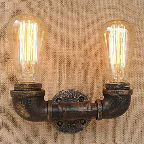 NIUYAO Industrial Retro Steampunk Wall Sconce - Antique Bronze Metal Water Pipe Style Wall Lamp with 2 Lights (424114) - Perfect for Living Room, Bedroom, or Cafe Decor