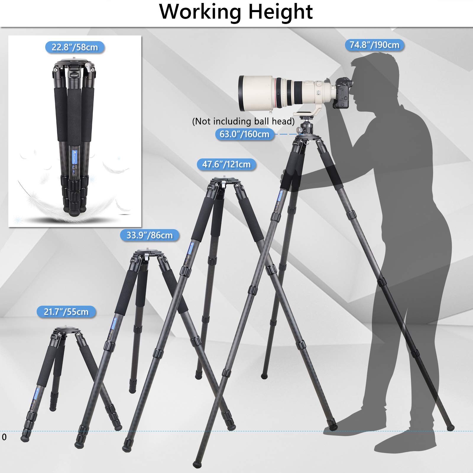 10-Layer 40mm Carbon Fiber Tripod with 2-Section External Center Column - Ultra Stable Professional Heavy Duty Carbon Bowl Tripod (Max Load 88 lbs/40 kg) for DSLR Cameras & Camcorders - Perfect for Outdoor Photography, Studio Shoots & Videography (90C Ultra Model)