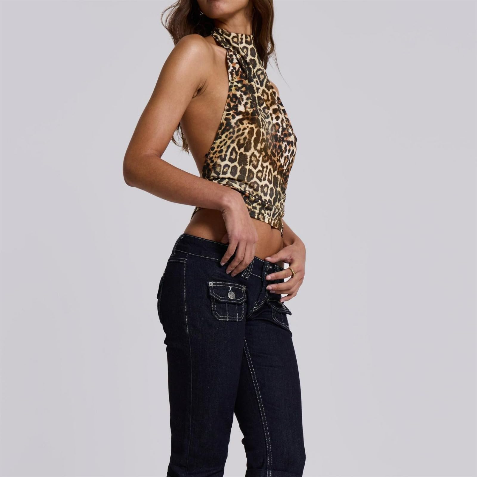 OCUH Women's Leopard Print Halter Top - Backless Camisole Crop Vest, Y2K Vintage Style | Perfect for Summer Outfits, Parties & Casual Wear